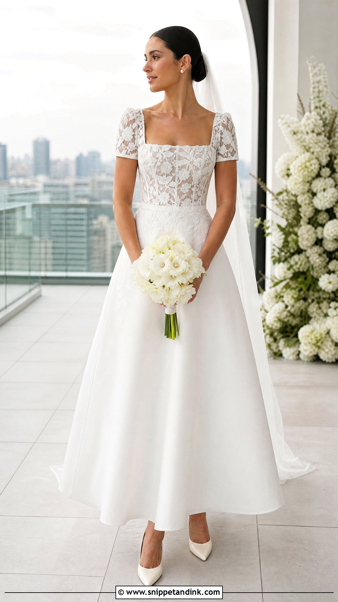 Square Neck Short Sleeve Lace Wedding Dress - Snippet and Ink - 20 Short Sleeve Lace Wedding Dress Ideas