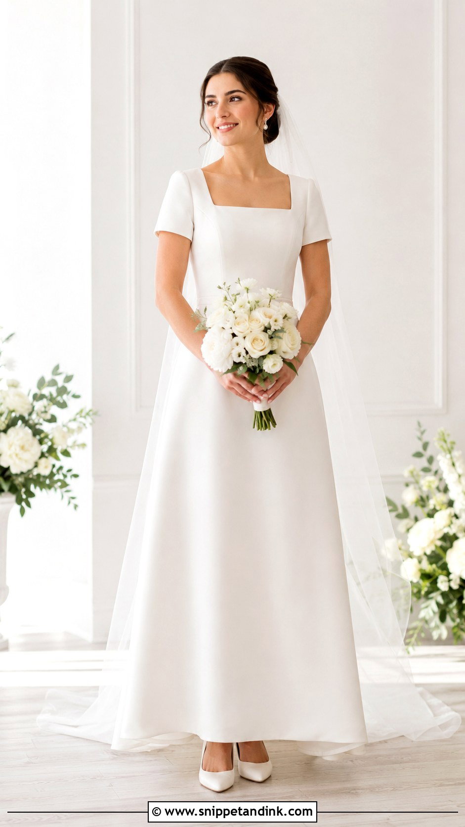 Square Neck Short Sleeve Wedding Dress - Snippet and Ink - 25 Square Neck Wedding Dress with Sleeves