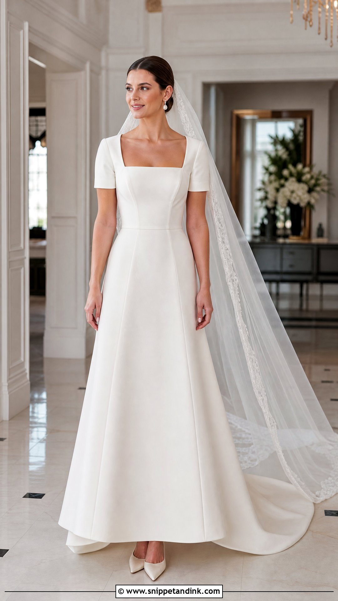 Square Neck Short Sleeve Wedding Dress - Snippet and Ink - 20 Wedding Dresses with Short Sleeves