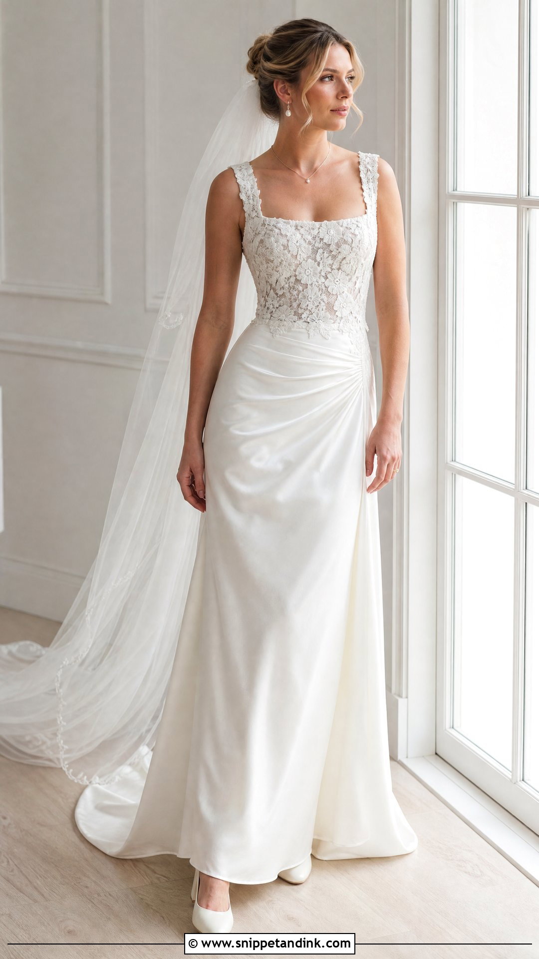 Square Neck Silk And Lace Wedding Dress - Snippet and Ink - 25 Silk and Lace Wedding Dress Ideas