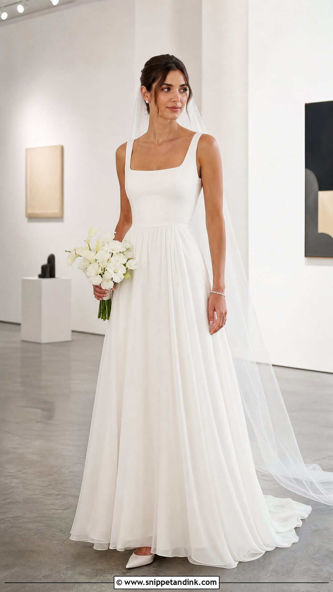 Square Neck Silk Chiffon Wedding Dress - Snippet and Ink - 20 Silk Chiffon Wedding Dress Ideas