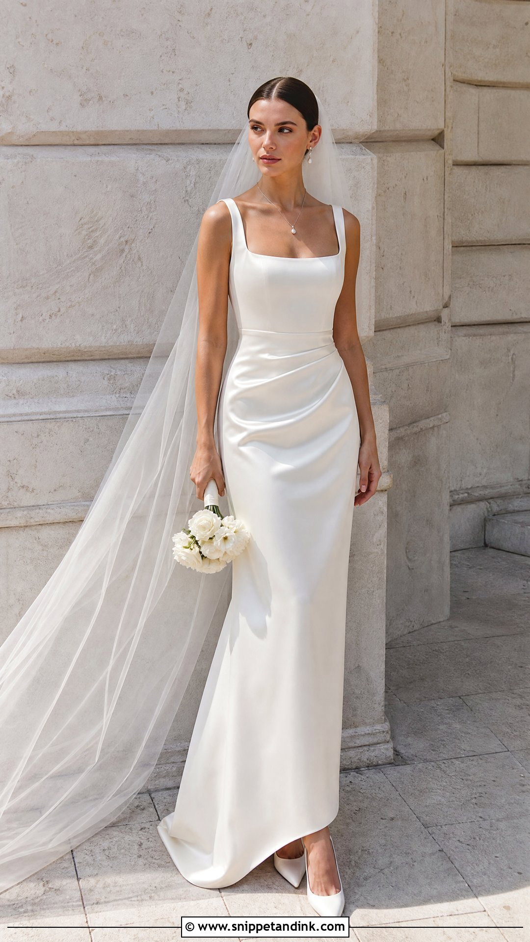 Square Neck Silk Satin Wedding Gown - Snippet and Ink - 20 Silk Satin Wedding Gown Ideas