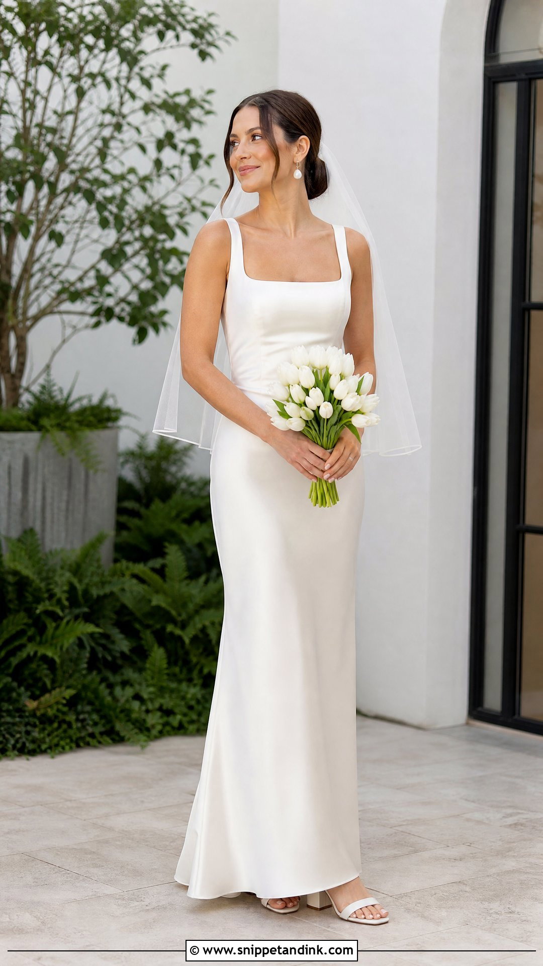 Square Neck Silk Slip Wedding Dress With Block Heels - Snippet and Ink - 20 Silk Slip Wedding Dress Ideas