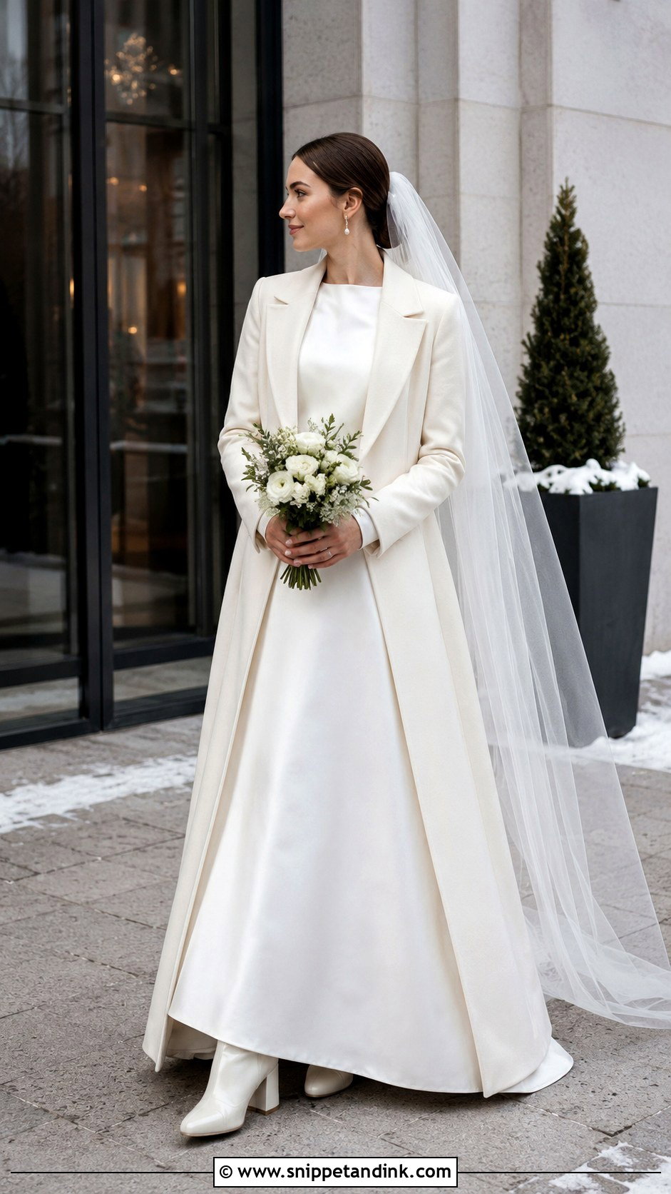 Square Neck Snow Wedding Dress With Coat - Snippet and Ink - 20 Snow Wedding Dress Ideas