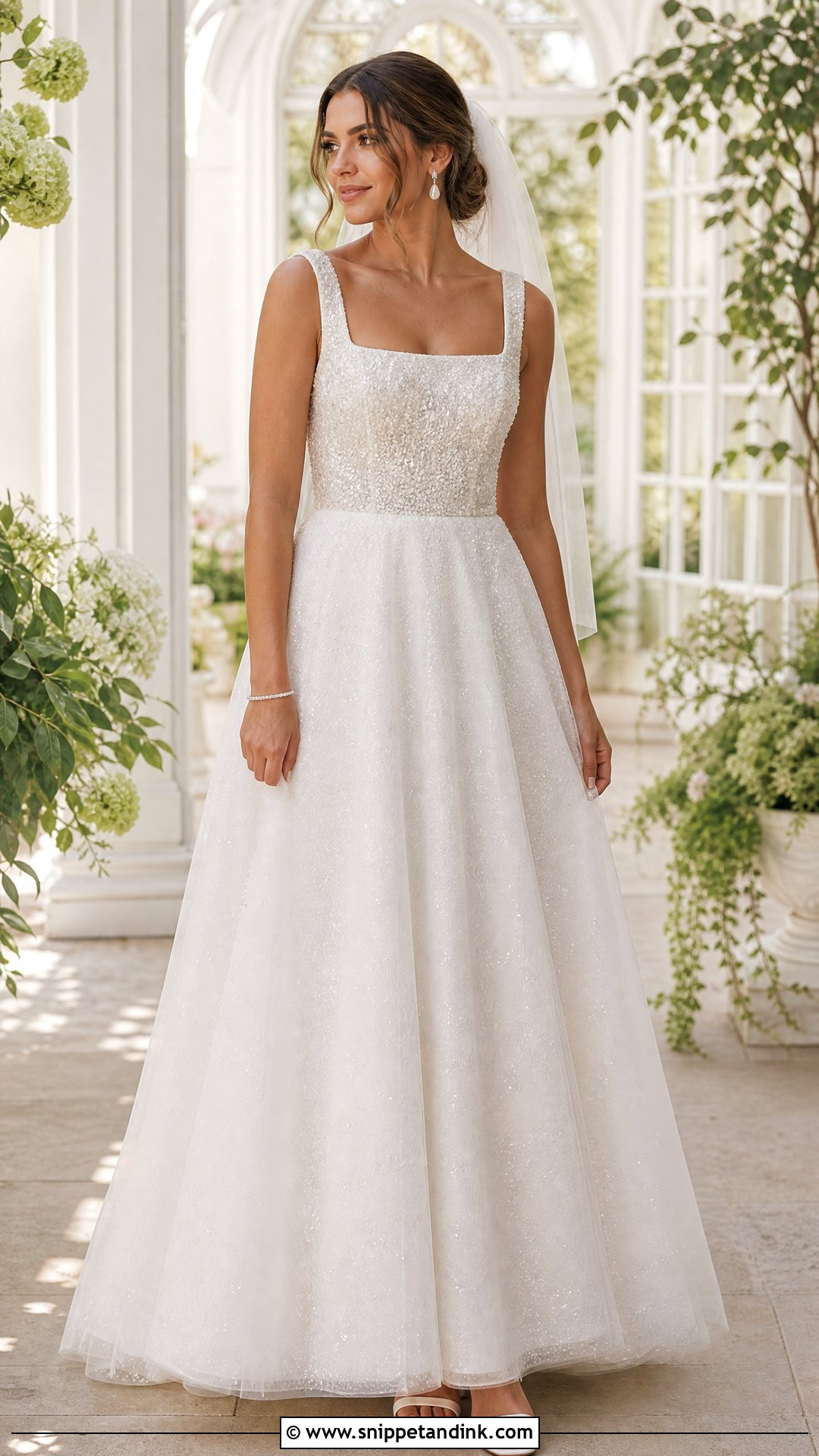 Square Neck Sparkle Wedding Dress - Snippet and Ink - 20 Sparkle Wedding Dresses