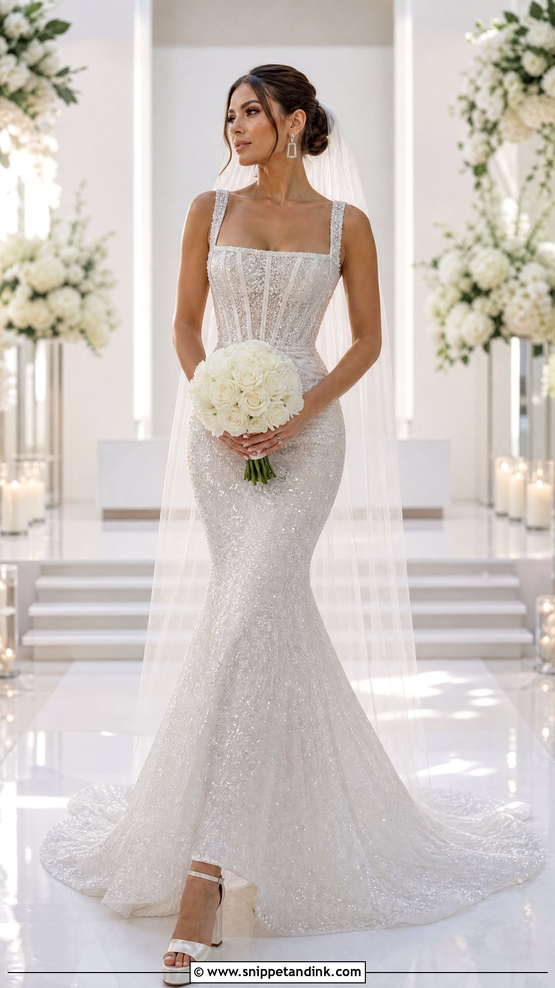 Square Neck Sparkly Mermaid Wedding Dress - Snippet and Ink - 20 Sparkly Wedding Dress Mermaid Ideas