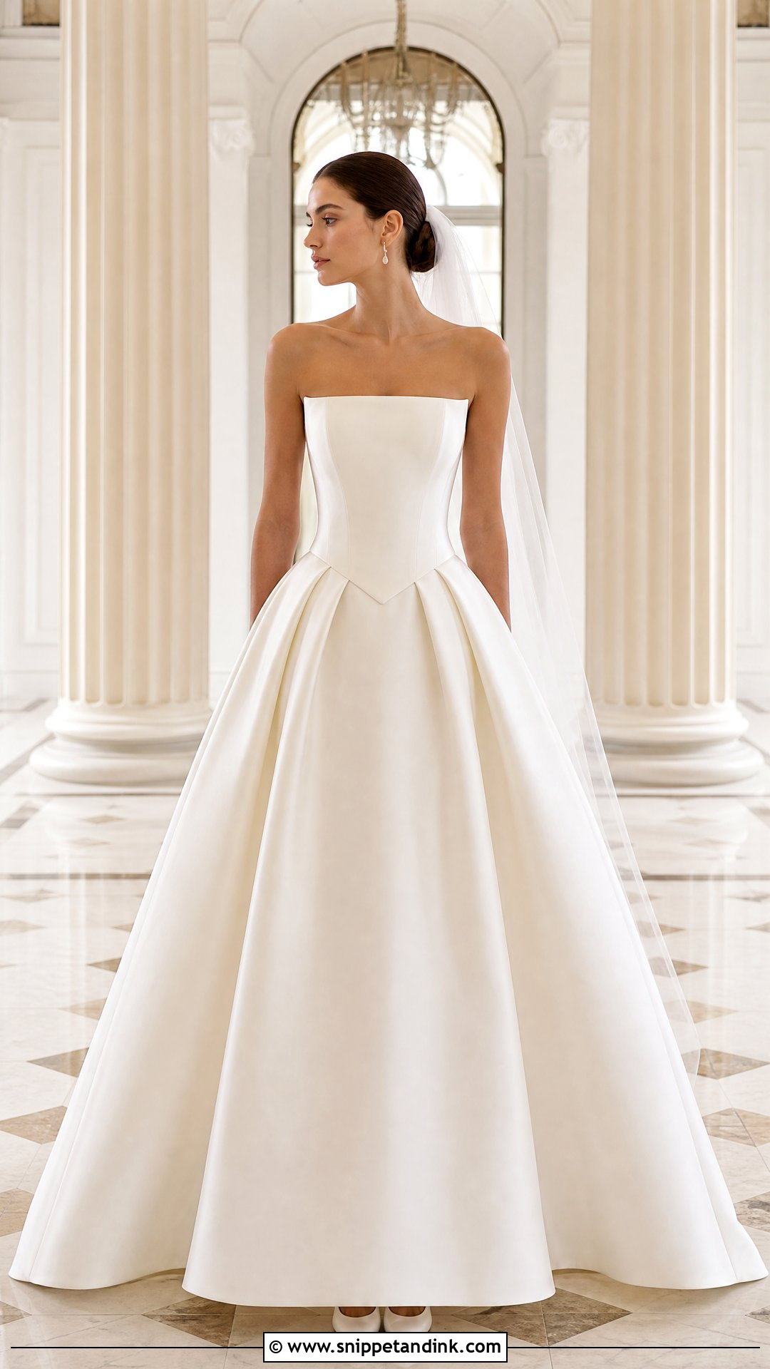 Square Neck Strapless Basque Waist Wedding Dress - Snippet and Ink - 20 Strapless Basque Waist Wedding Dress Ideas