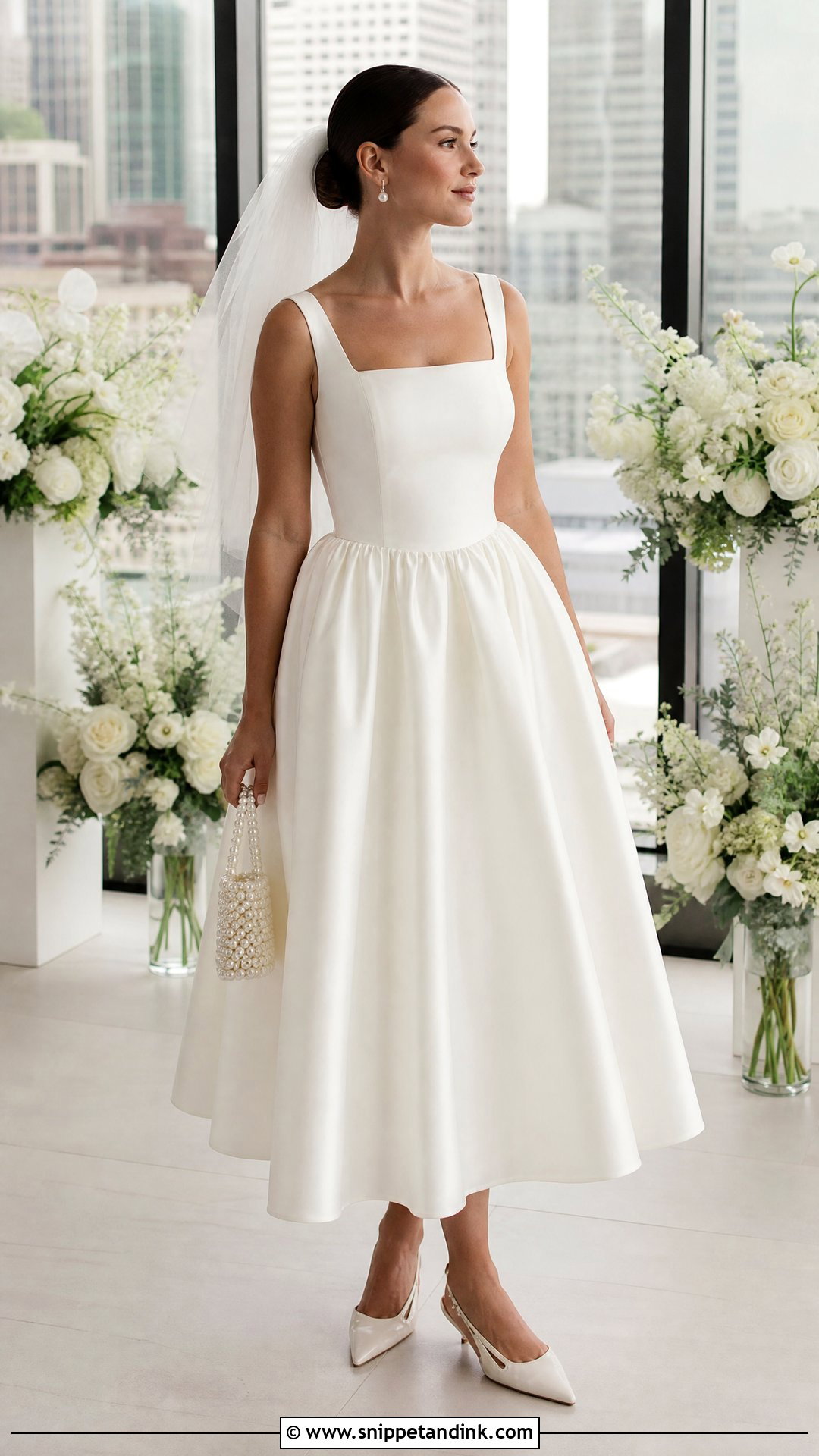 Square Neck Tea Length Bridal Dress - Snippet and Ink - 20 Tea Length Bridal Dresses