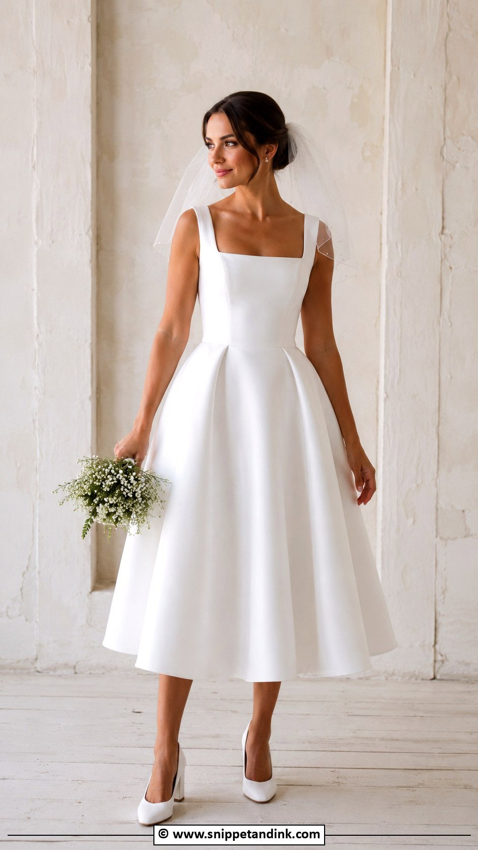 Square Neck Tea Length Wedding Dress - Snippet and Ink - 35 Square Neck Wedding Dress Ideas