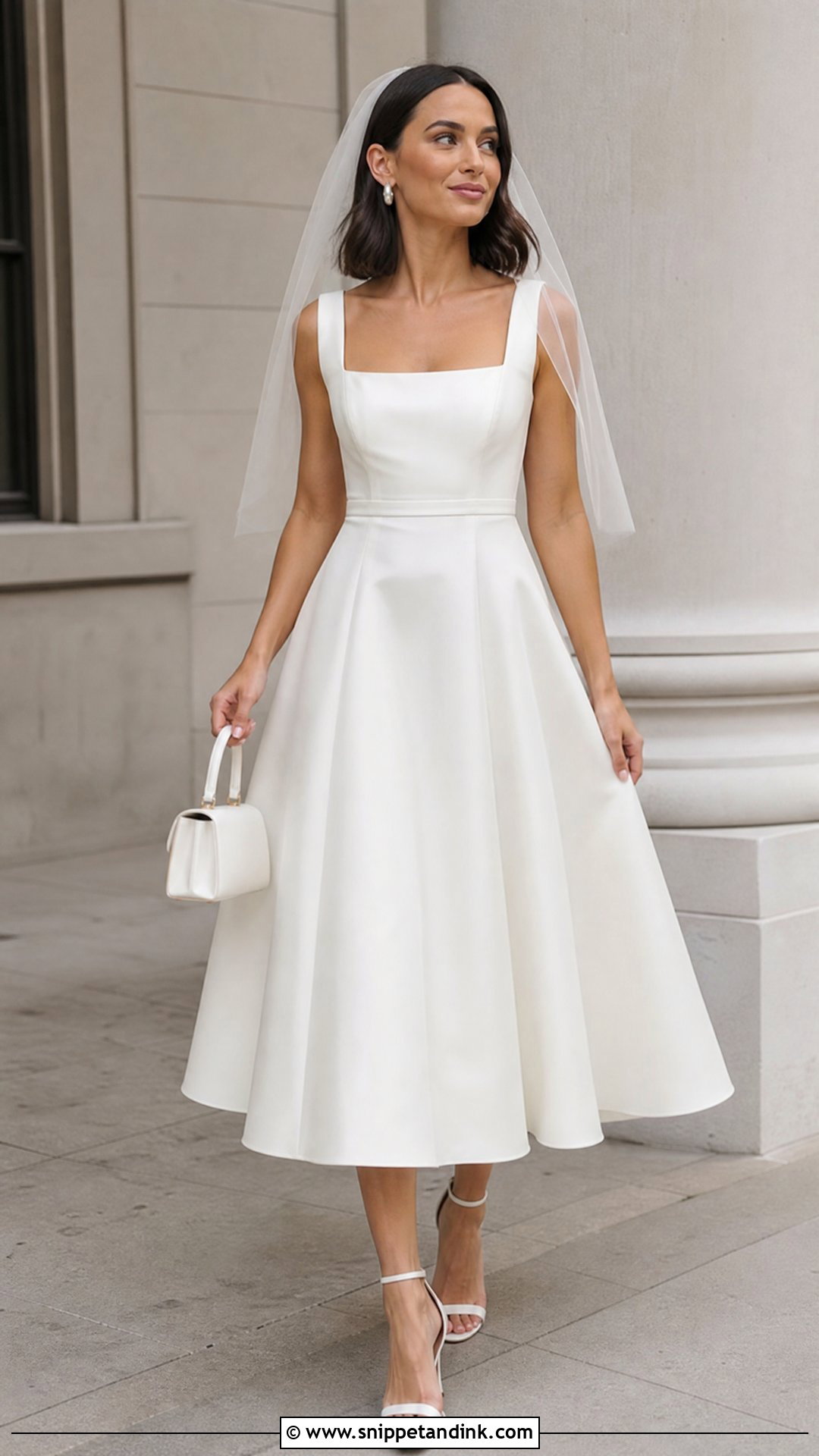Square Neck Tea Length Wedding Dress - Snippet and Ink - 20 Tea Length Wedding Ideas