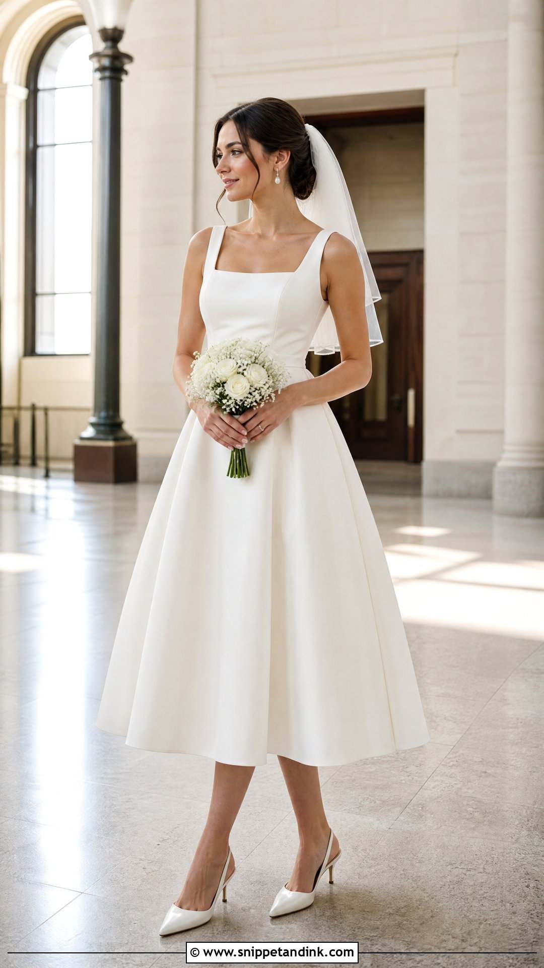 Square Neck Tea Length Wedding Dress - Snippet and Ink - 20 Square Wedding Dress Ideas