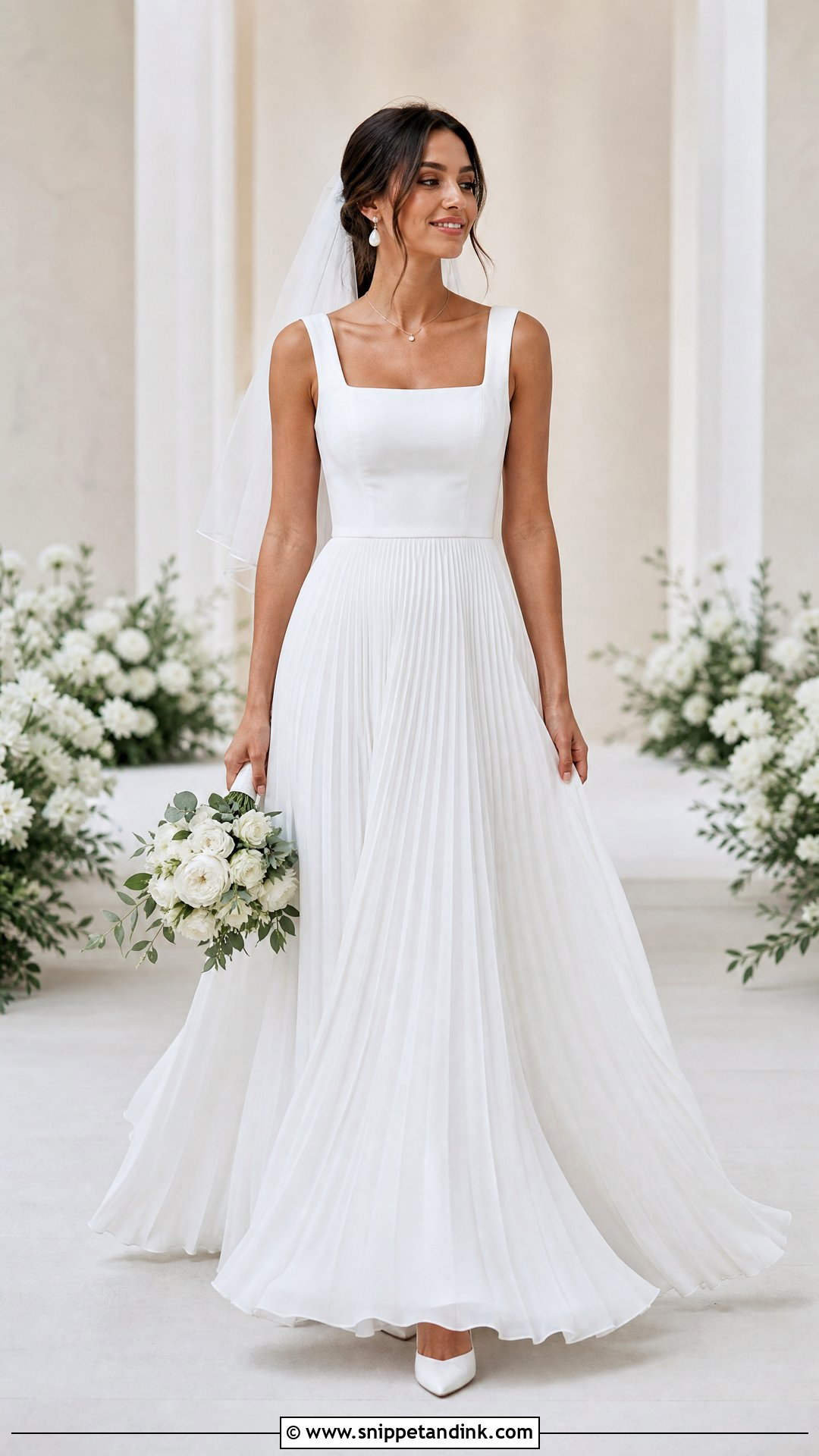 Square Neck Top And Pleated Skirt Wedding Dress - Snippet and Ink - 20 Skirt Wedding Dress Ideas