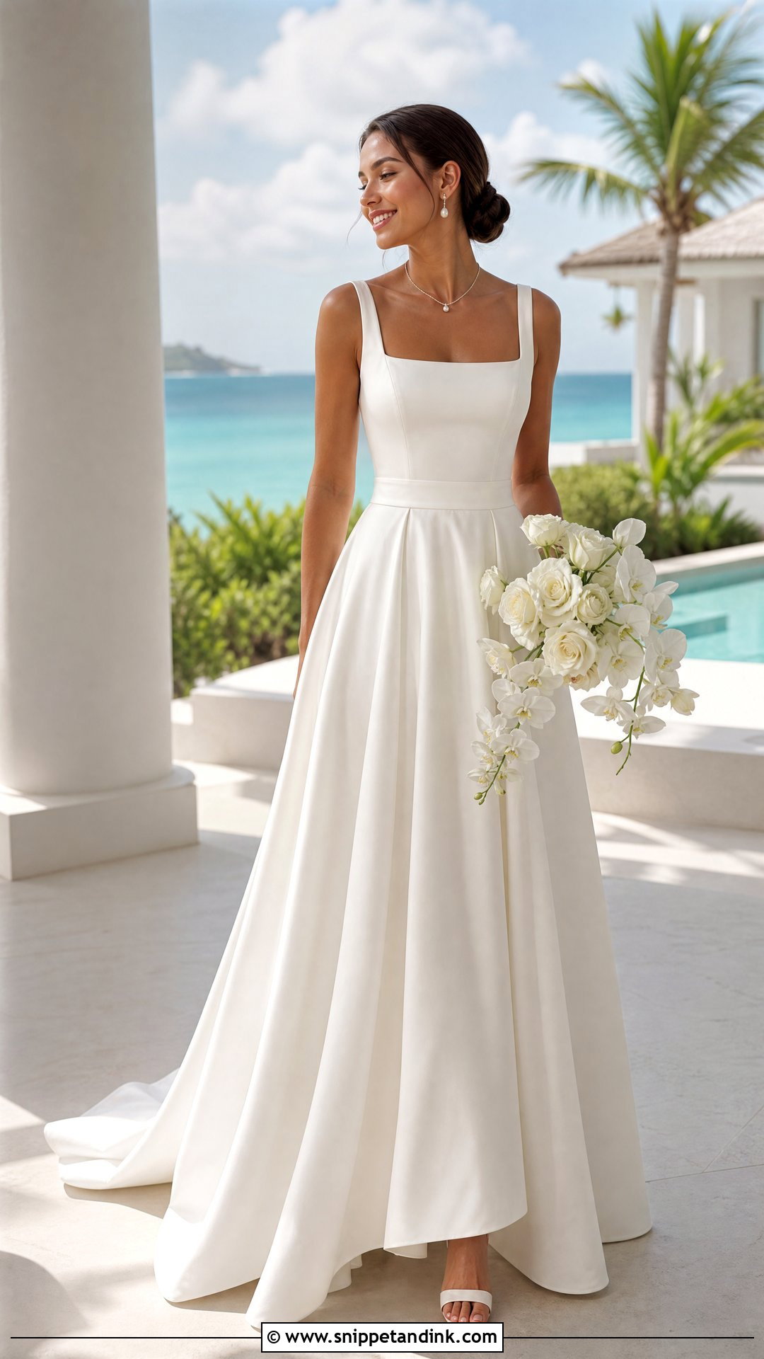 Square Neck Tropical Wedding Dress - Snippet and Ink - 20 Tropical Wedding Dresses
