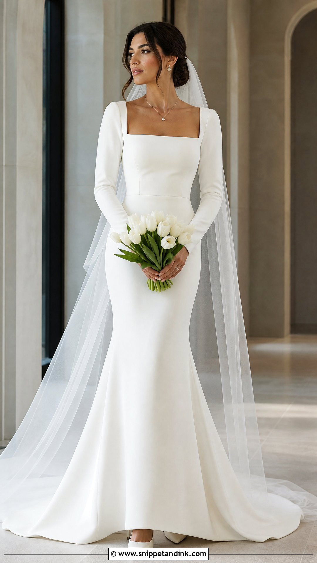 Square Neck Trumpet Wedding Dress With Sleeves - Snippet and Ink - 20 Trumpet Wedding Dress with Sleeves