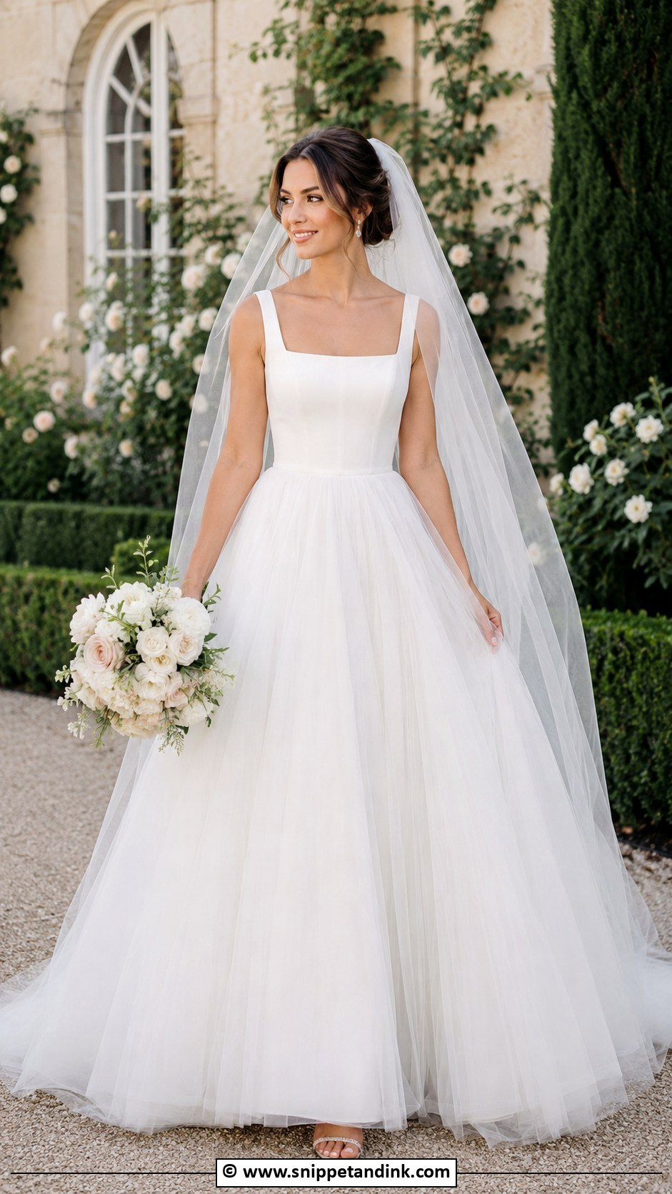 Square Neck Tulle Ball Gown Wedding Dress - Snippet and Ink - 35 Square Neck Wedding Dress Ideas