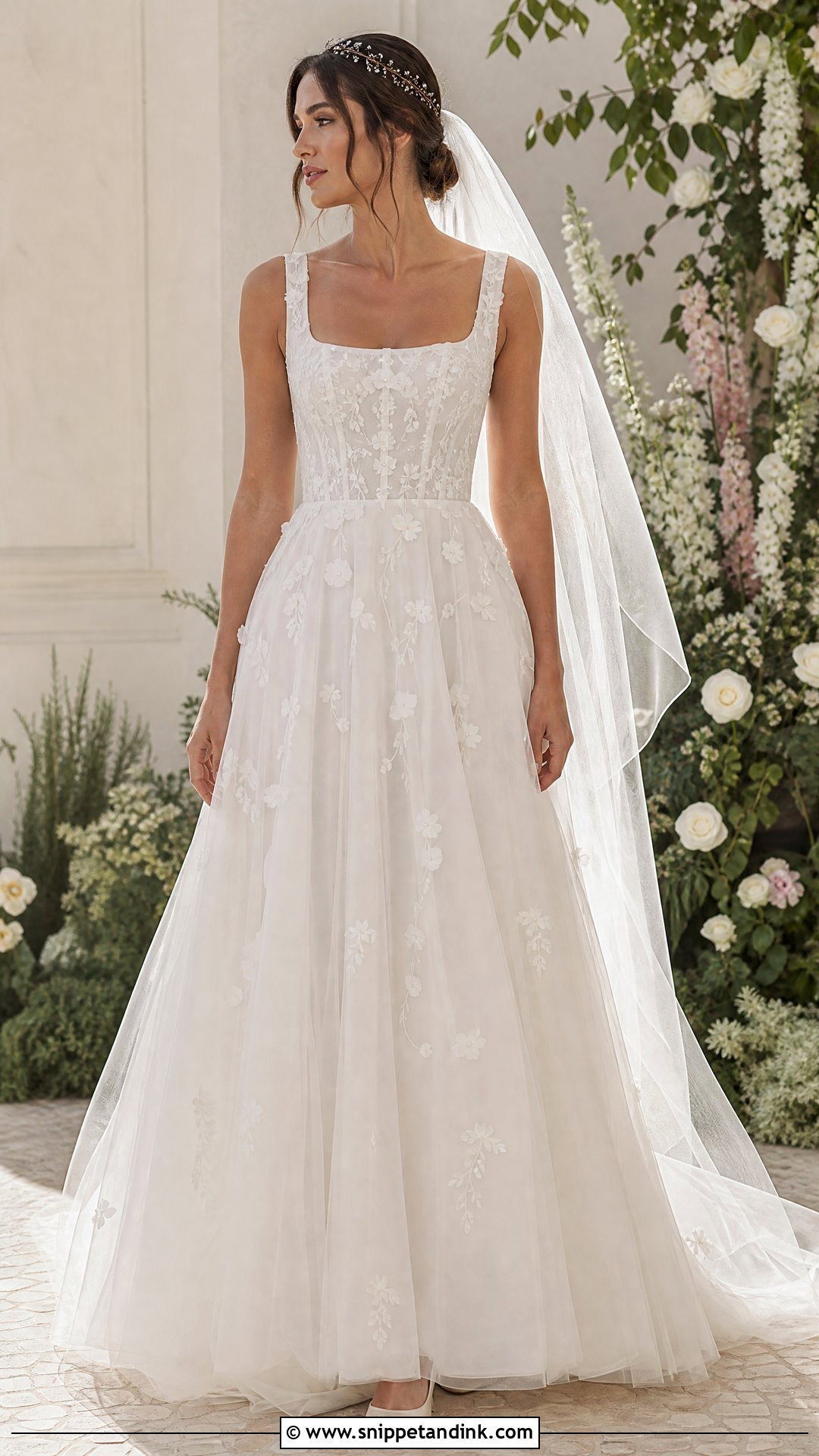 Square Neck Tulle Wedding Dress - Snippet and Ink - 20 Square Wedding Dress Ideas