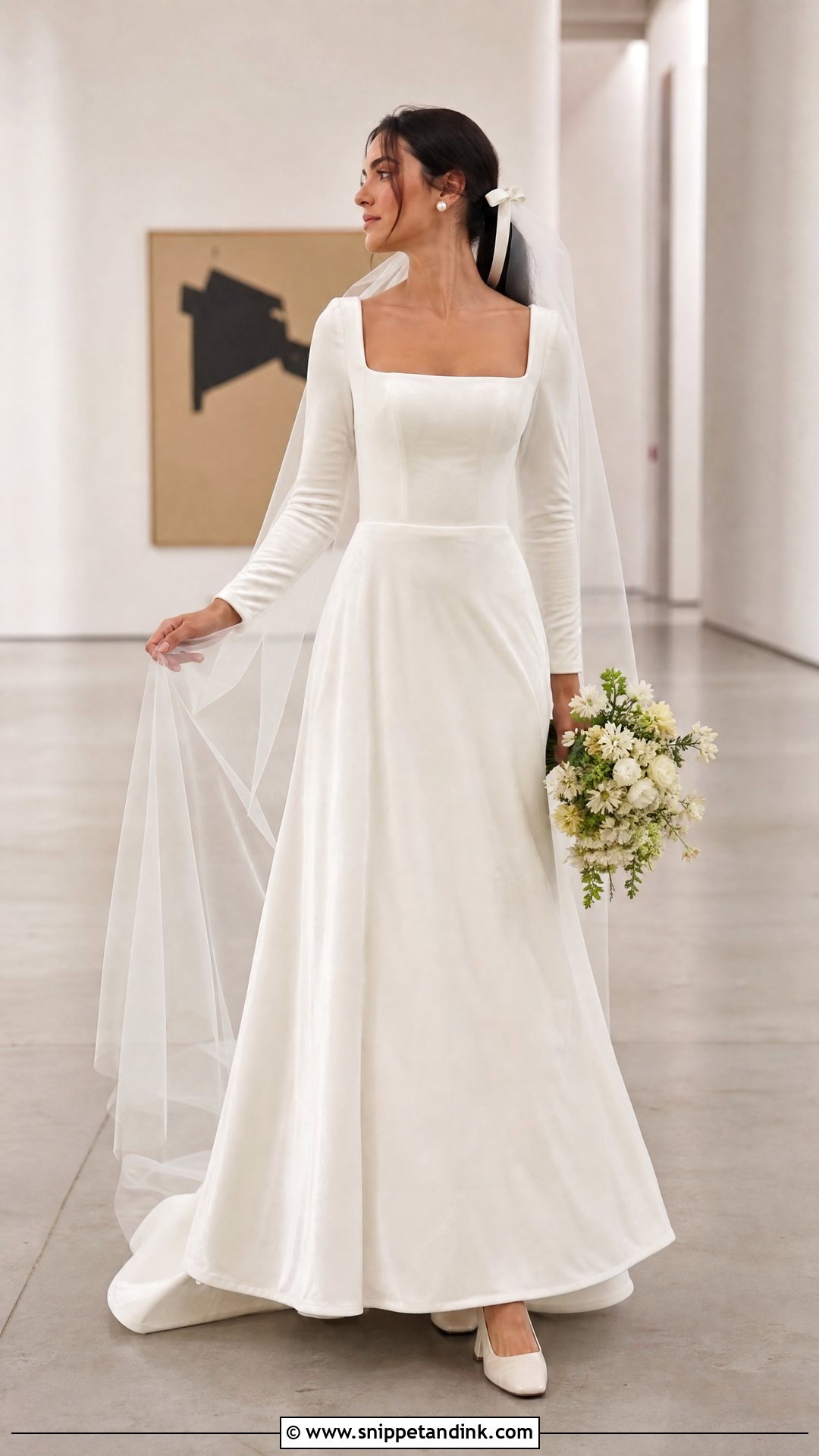 Square Neck Velvet A Line Bridal Dress - Snippet and Ink - 20 Velvet Bridal Dress Ideas