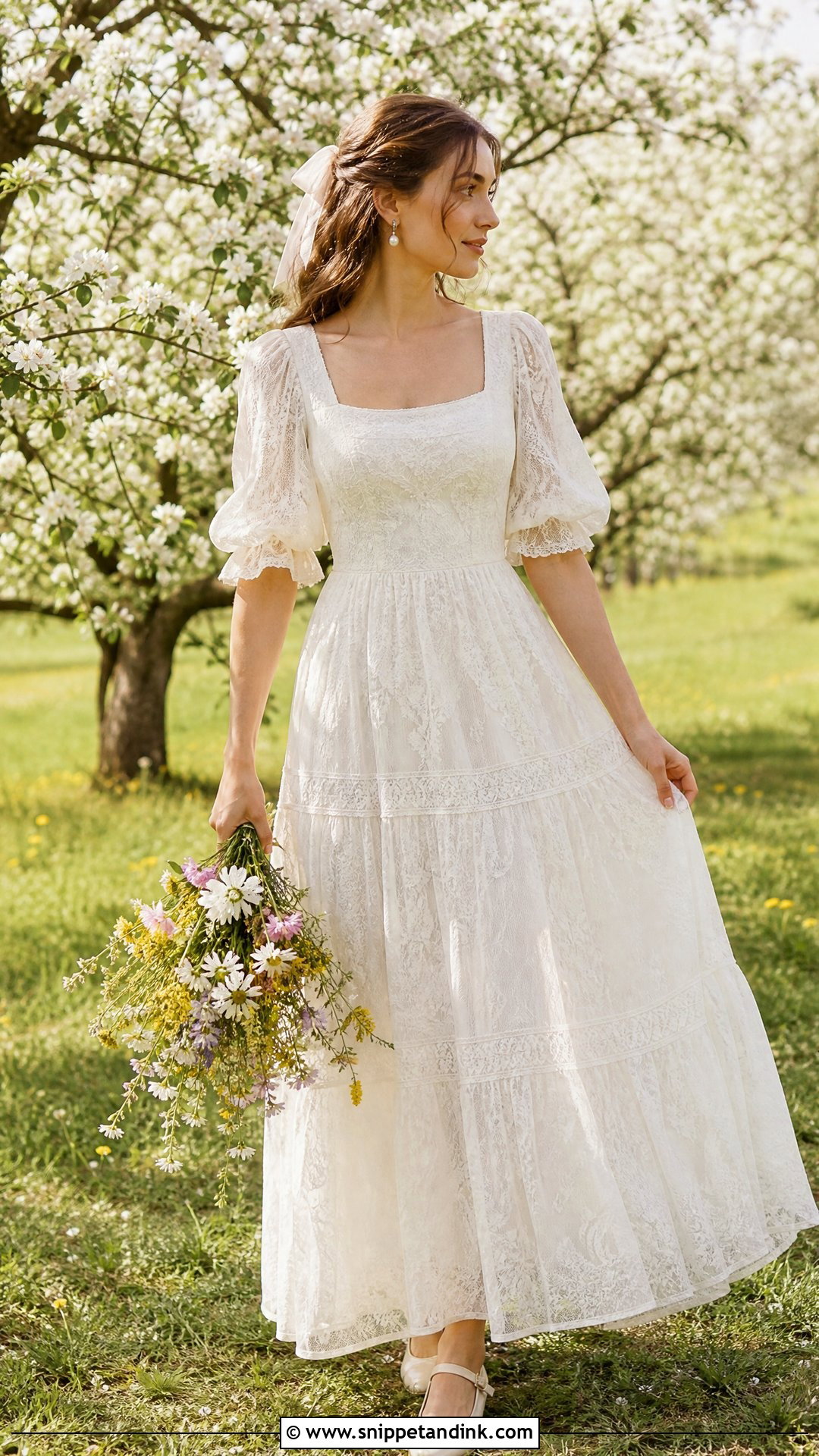 Square Neck Vintage Bohemian Lace Wedding Dress - Snippet and Ink - 20 Vintage Bohemian Lace Wedding Dress Ideas