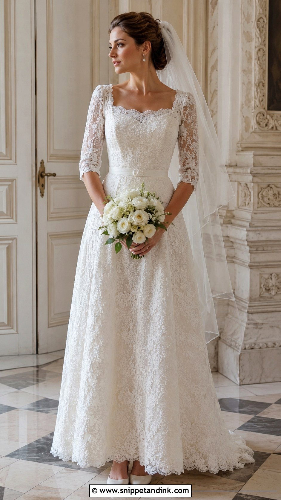 Square Neck Vintage Wedding Dress With Sleeves - Snippet and Ink - 25 Square Neck Wedding Dress with Sleeves