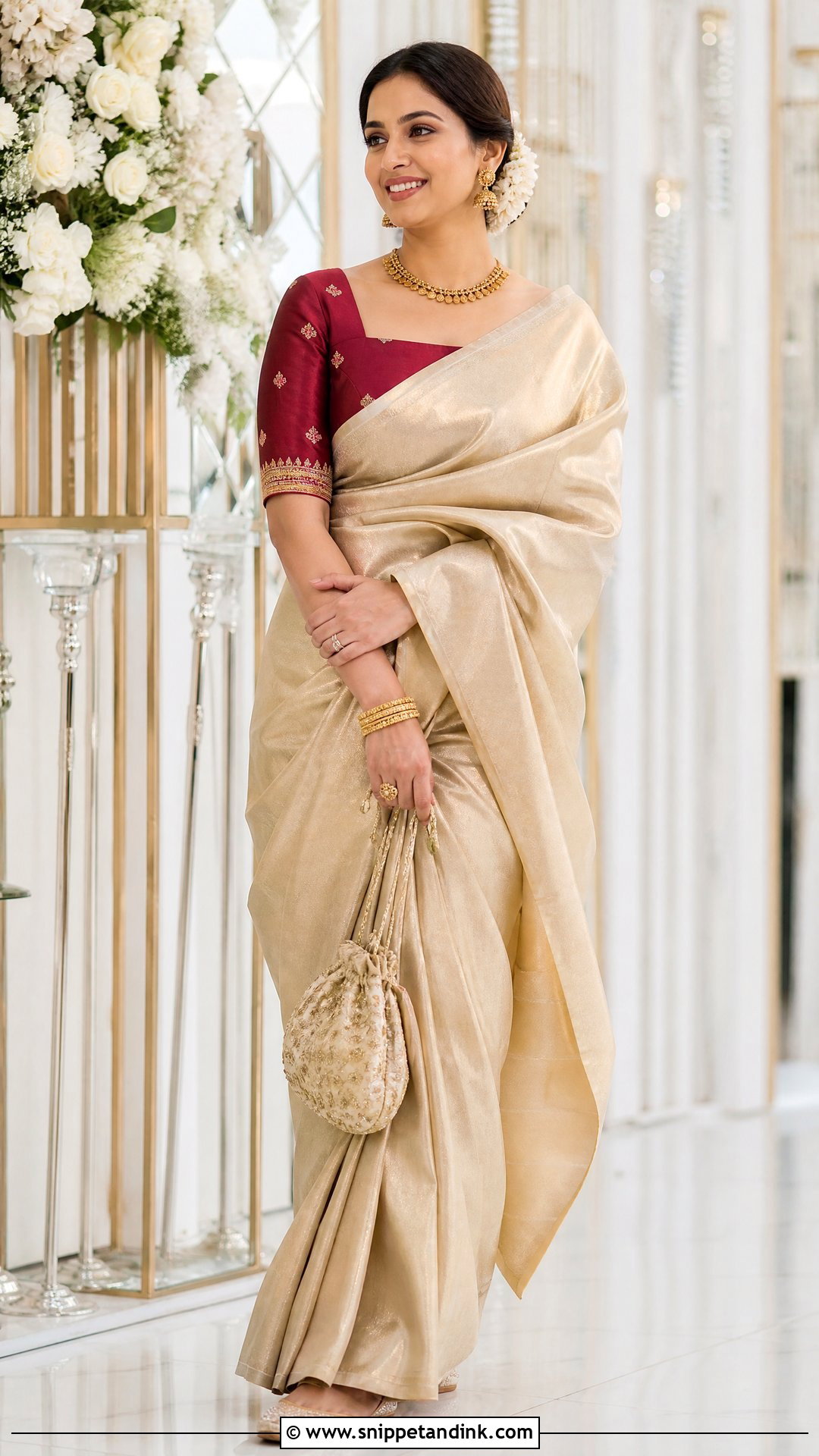 Square Neck Wedding Blouse With Tissue Saree - Snippet and Ink - 20 Wedding Blouses Ideas