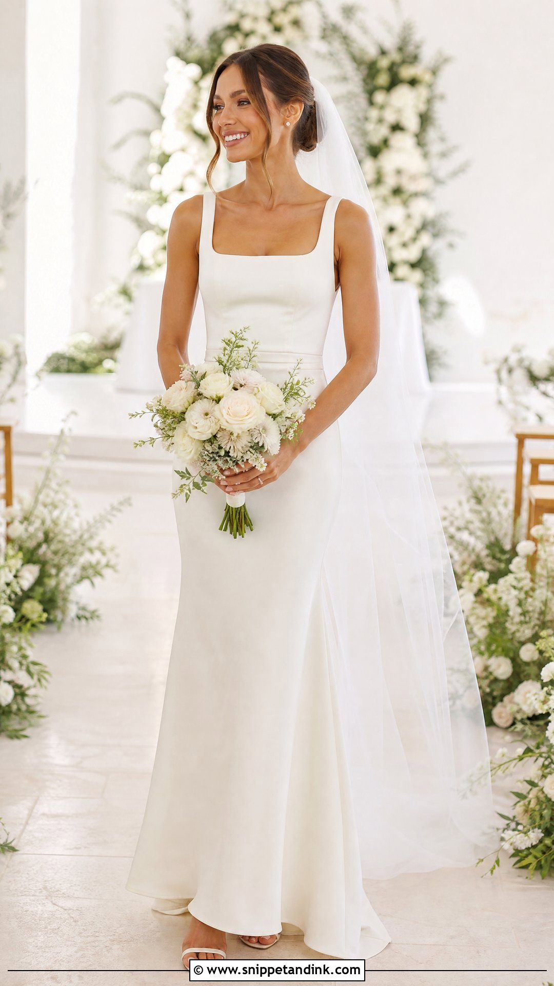 Square Neck Wedding Dress Outfit - Snippet and Ink - 25 Wedding Day Outfit Ideas