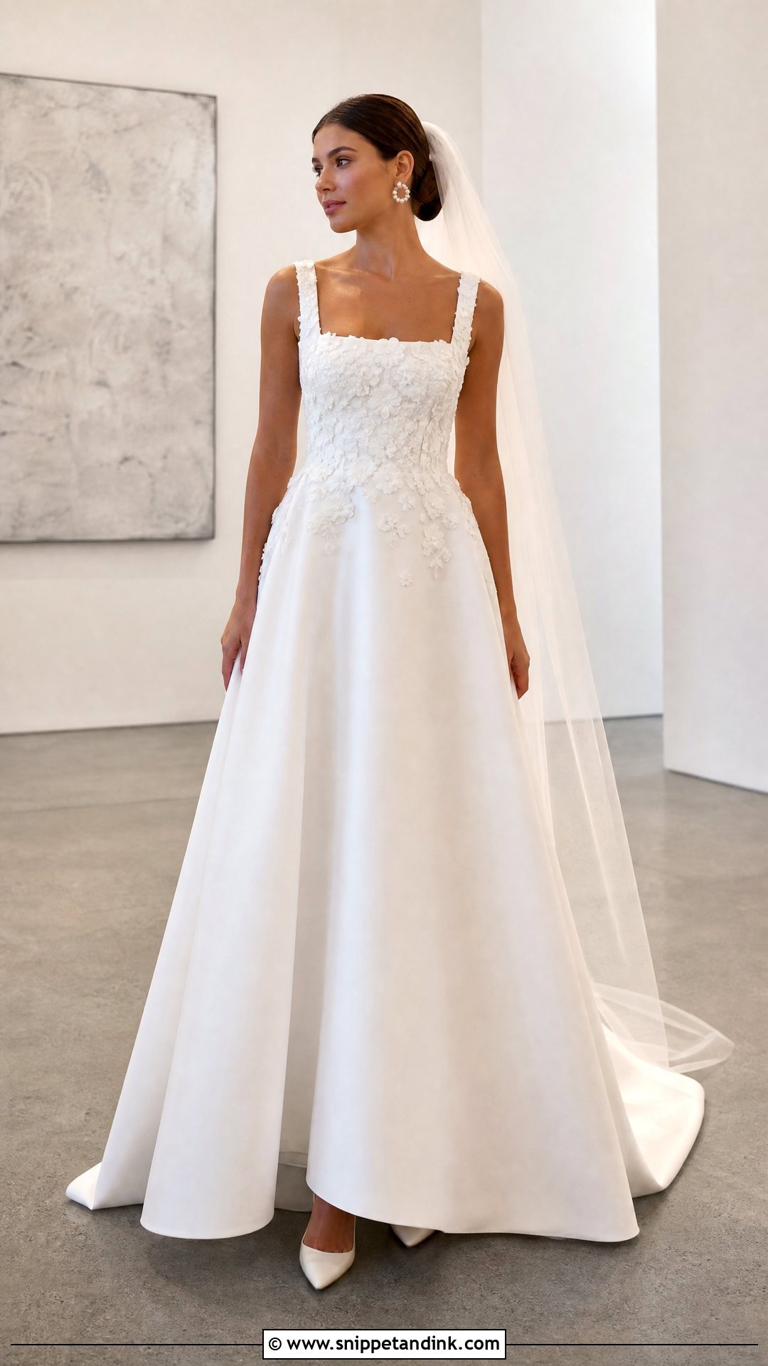 Square Neck Wedding Dress With 3D Flowers - Snippet and Ink - 20 Wedding Dress 3d Flowers