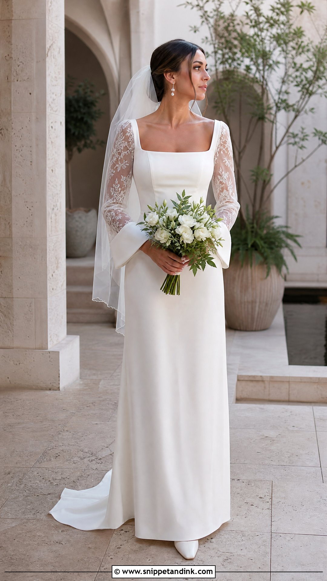 Square Neck Wedding Dress With Bell Sleeves - Snippet and Ink - 20 Wedding Dress with Bell Sleeves