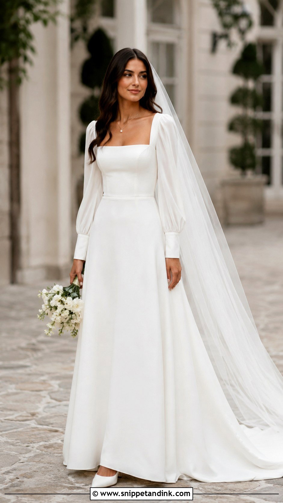 Square Neck Wedding Dress With Bishop Sleeves - Snippet and Ink - 20 Classic Wedding Dress with Sleeves