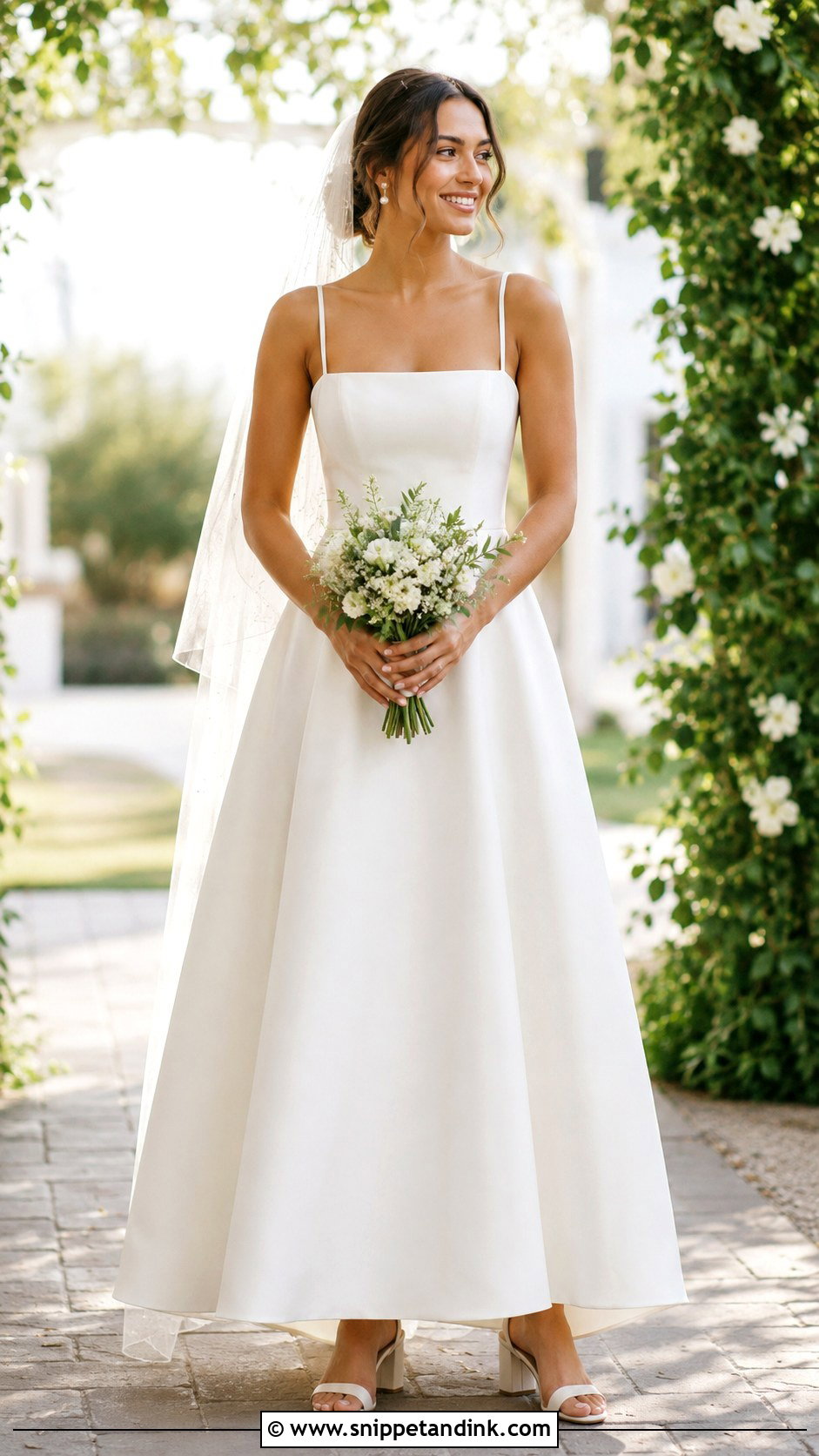 Square Neck Wedding Dress With Block Heels - Snippet and Ink - 25 Wedding Dress Style Ideas