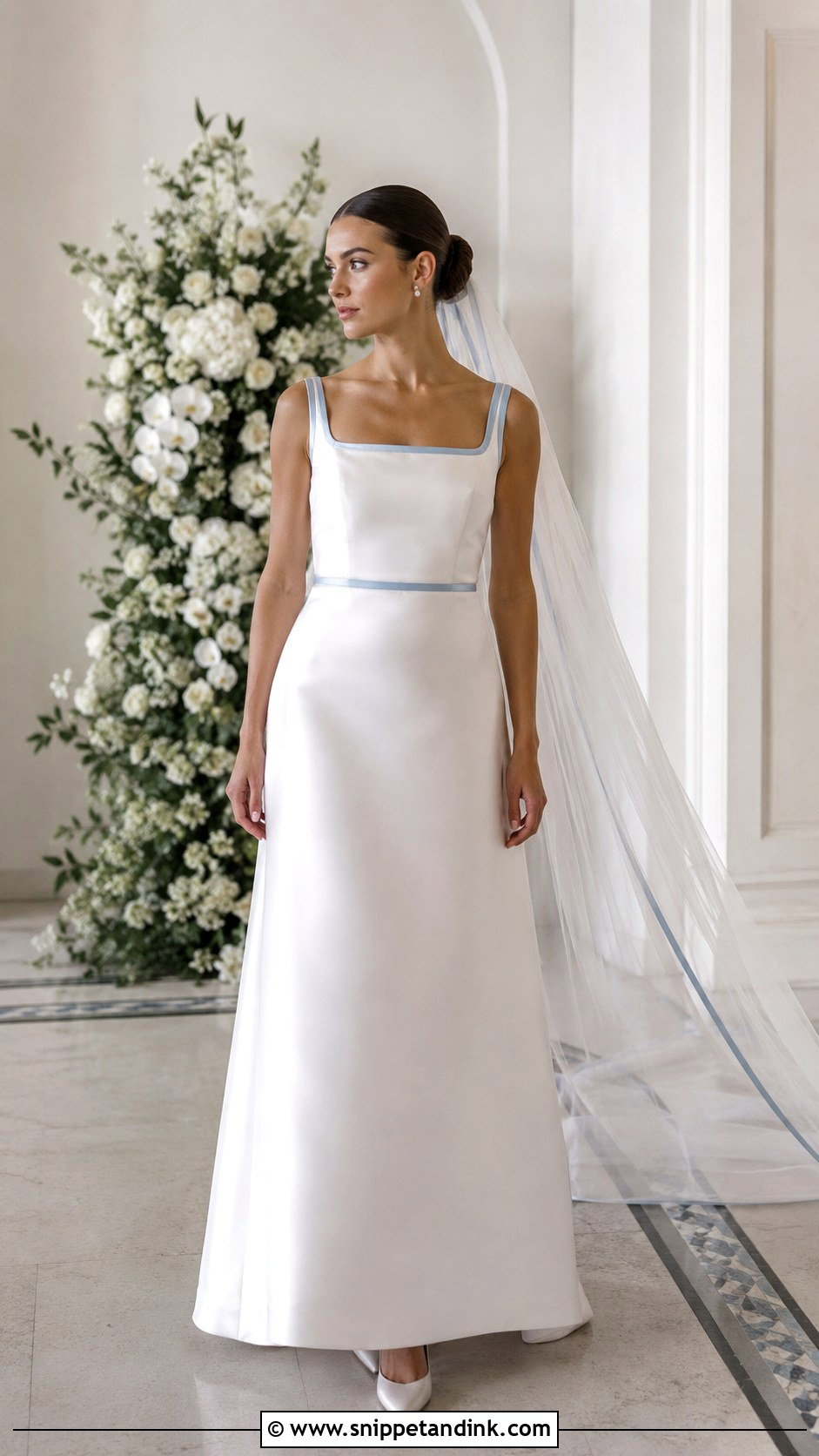 Square Neck Wedding Dress With Blue Trim - Snippet and Ink - 25 Wedding Dress with Blue Accents Ideas
