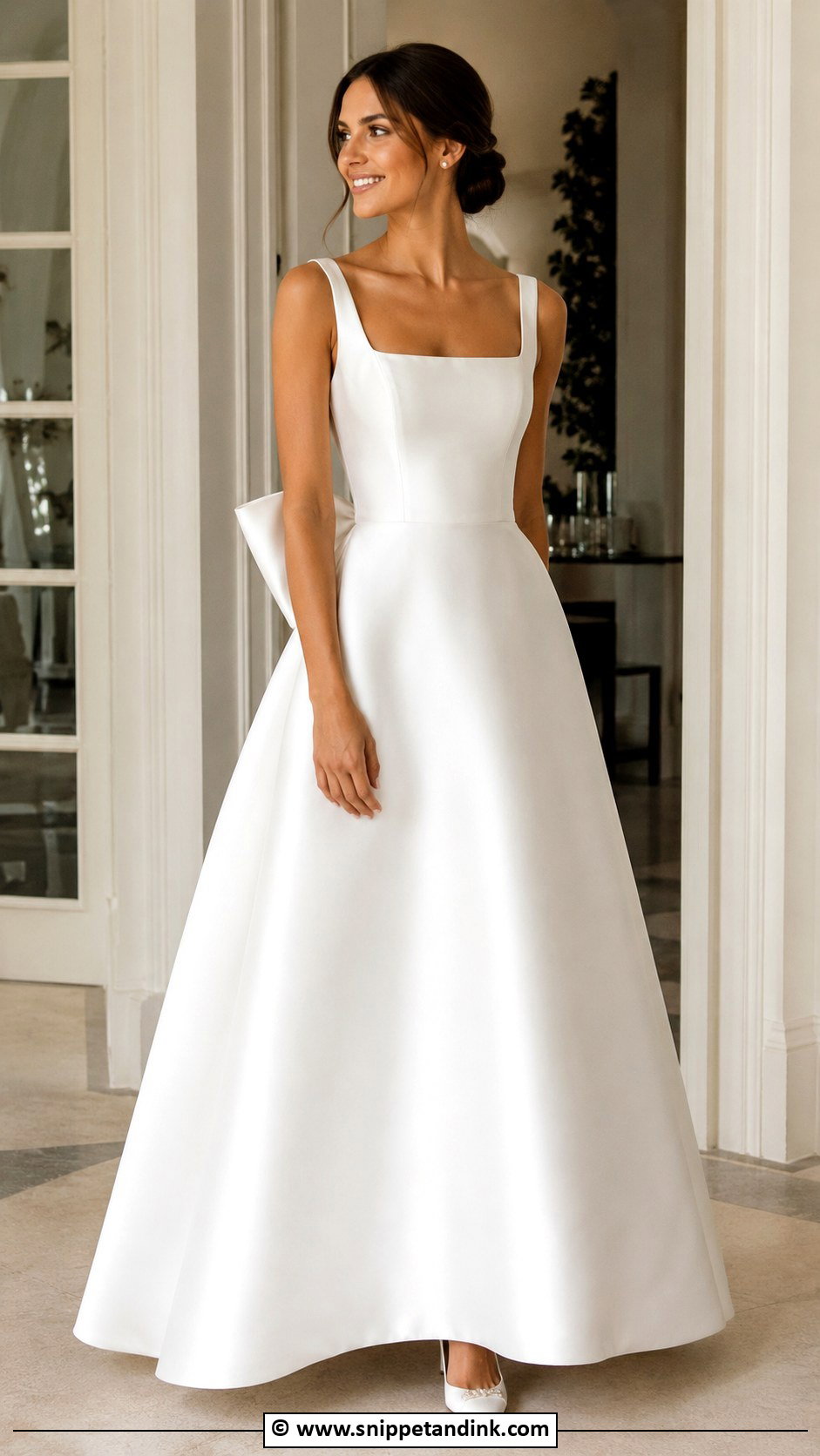 Square Neck Wedding Dress With Bow Back - Snippet and Ink - 25 Wedding Dress with Bow Ideas