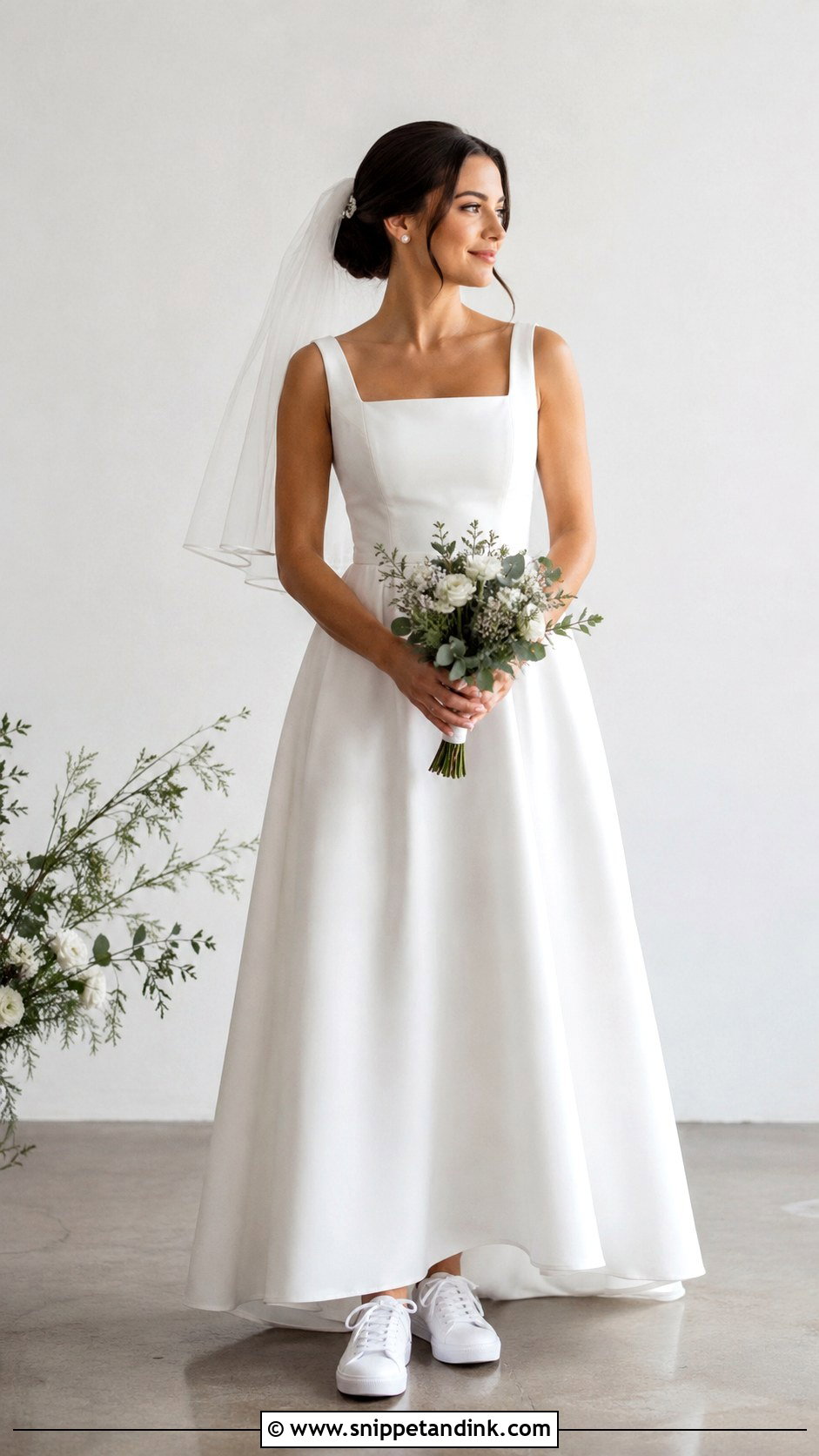 Square Neck Wedding Dress With Canvas Sneakers - Snippet and Ink - 20 Bride with Sneakers Ideas