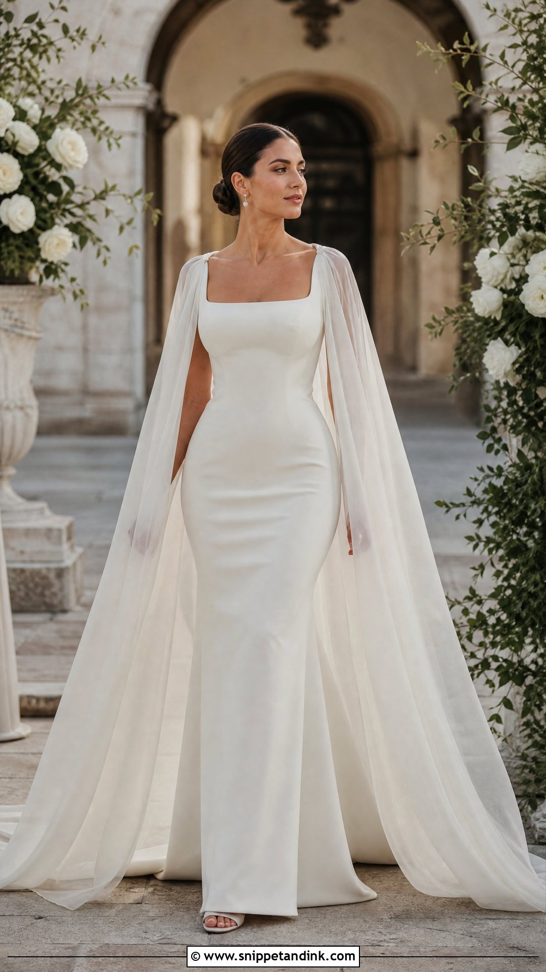 Square Neck Wedding Dress With Cape - Snippet and Ink - 25 Wedding Dresses Square Neckline