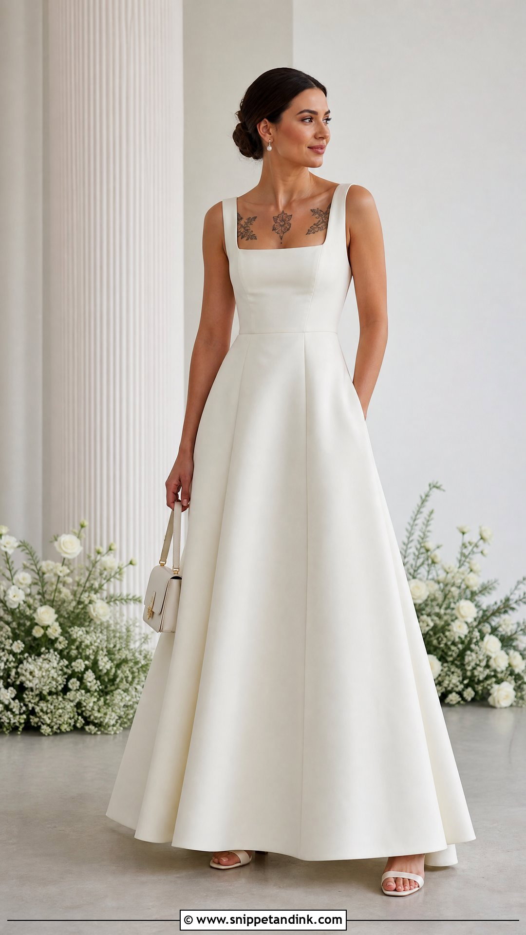 Square Neck Wedding Dress With Chest Tattoos - Snippet and Ink - 20 Wedding Dress with Tattoos Brides Ideas