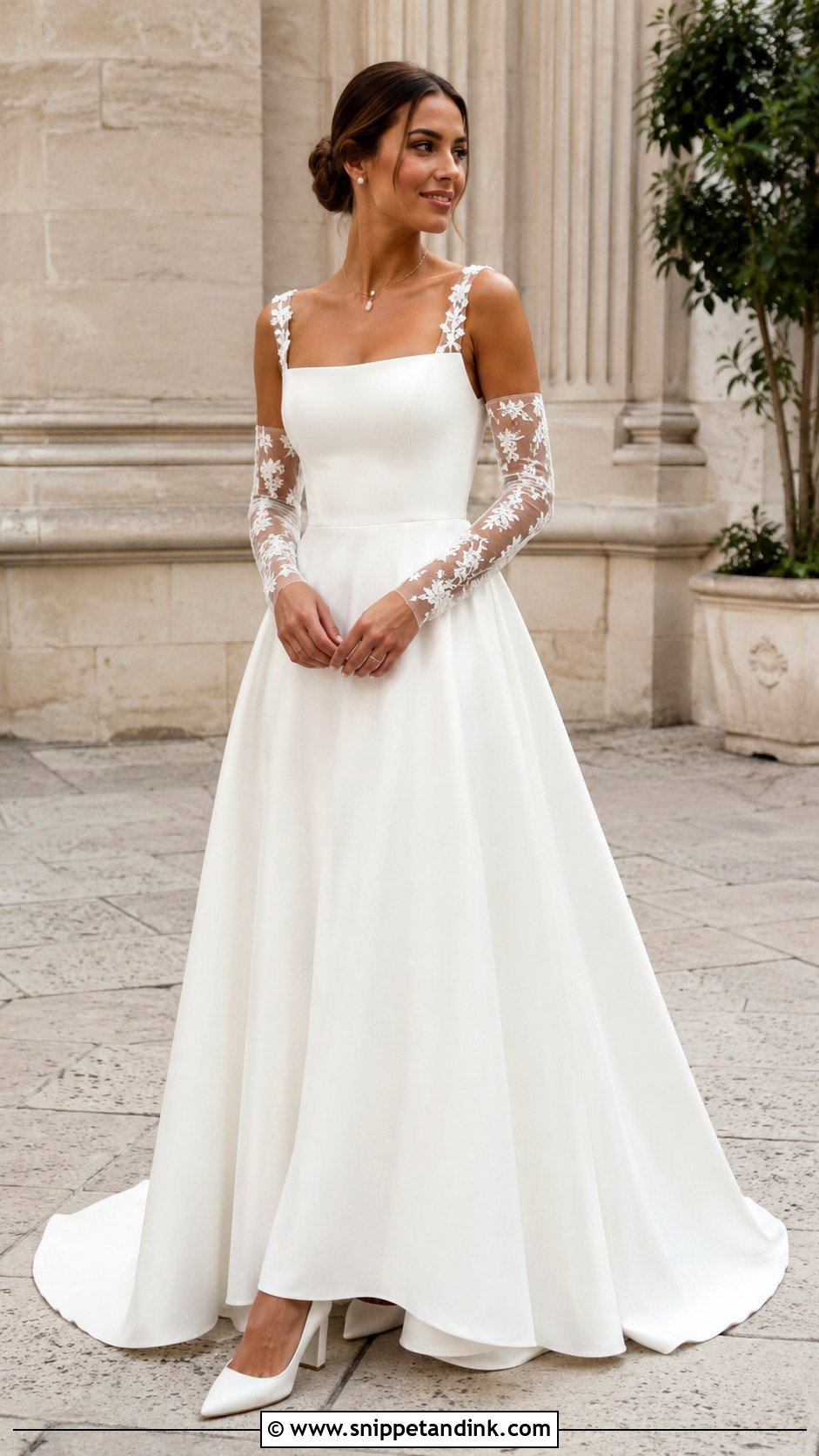 Square Neck Wedding Dress With Detachable Lace Sleeves - Snippet and Ink - 20 Wedding Dress with Detachable Sleeves