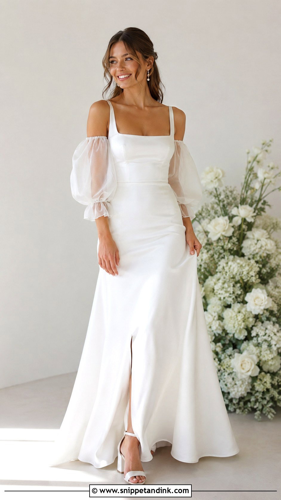Square Neck Wedding Dress With Detachable Puff Sleeves - Snippet and Ink - 25 Two in One Wedding Dress Ideas