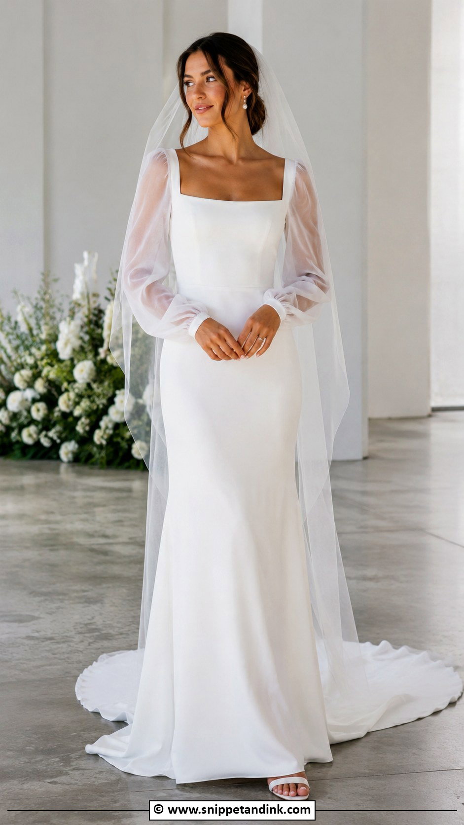 Square Neck Wedding Dress With Detachable Sleeves - Snippet and Ink - 35 Square Neck Wedding Dress Ideas