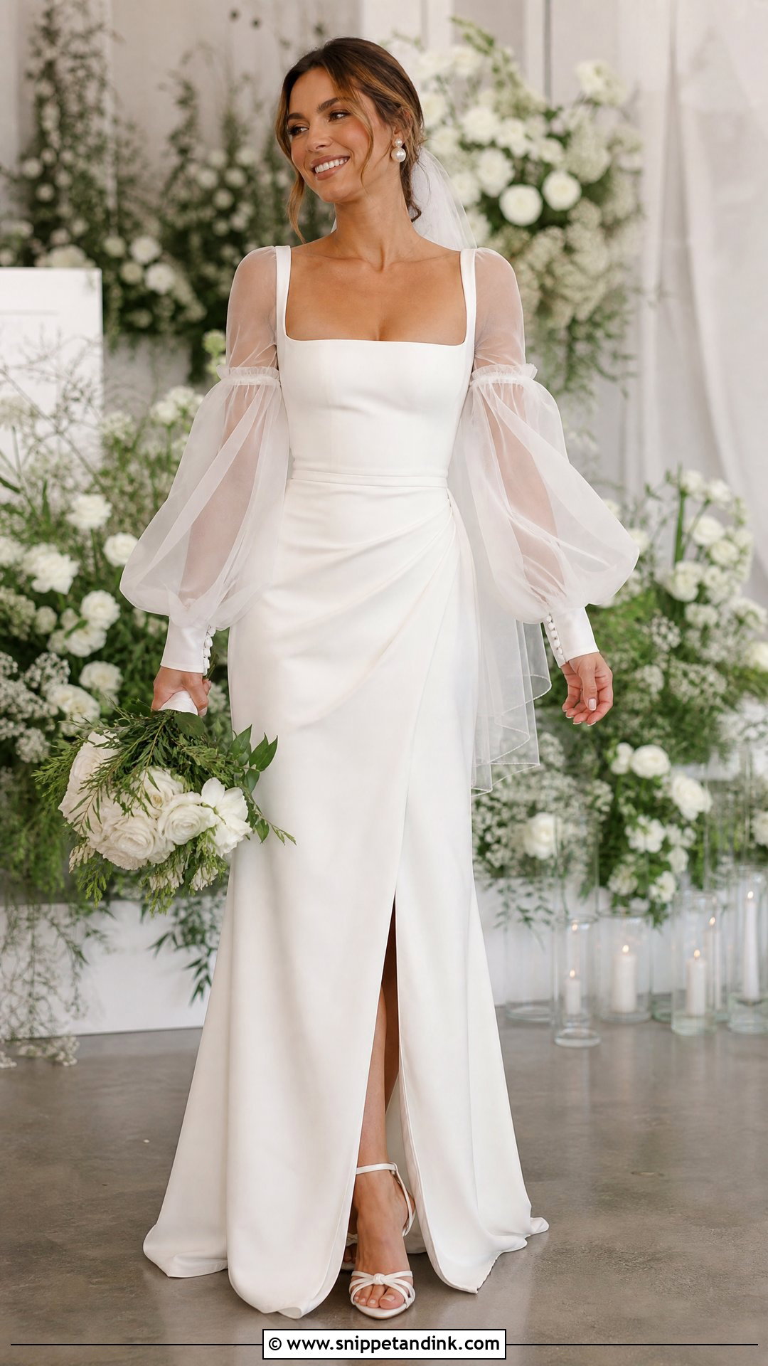 Square Neck Wedding Dress With Detachable Sleeves - Snippet and Ink - 25 Wedding Dresses Square Neckline