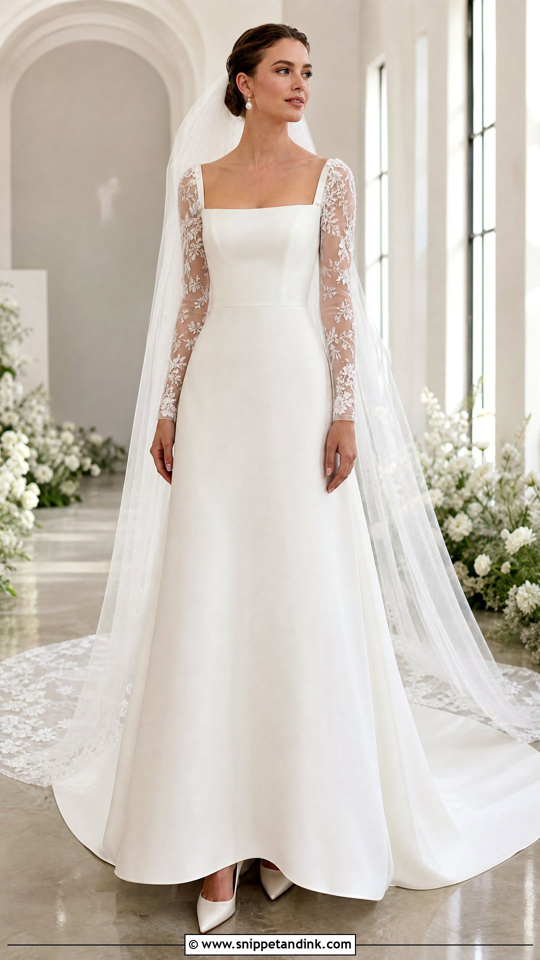 Square Neck Wedding Dress With Detachable Sleeves - Snippet and Ink - 20 Square Neck Wedding Dresses