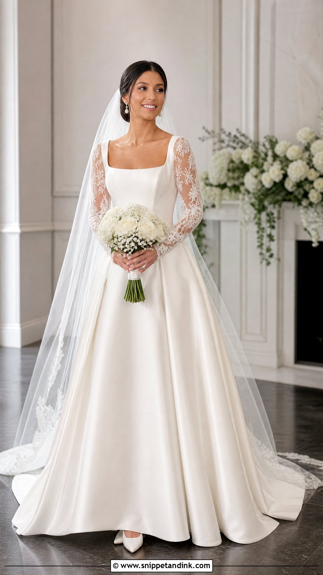 Square Neck Wedding Dress With Detachable Sleeves - Snippet and Ink - 20 Square Wedding Dress Ideas
