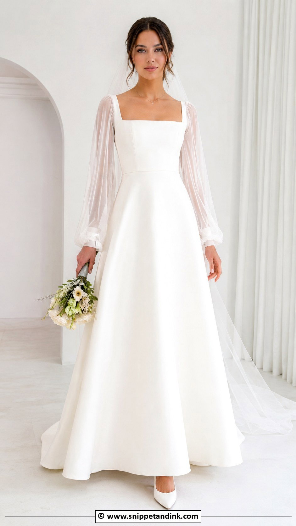 Square Neck Wedding Dress With Detachable Sleeves - Snippet and Ink - 30 2 in 1 Wedding Dress Ideas