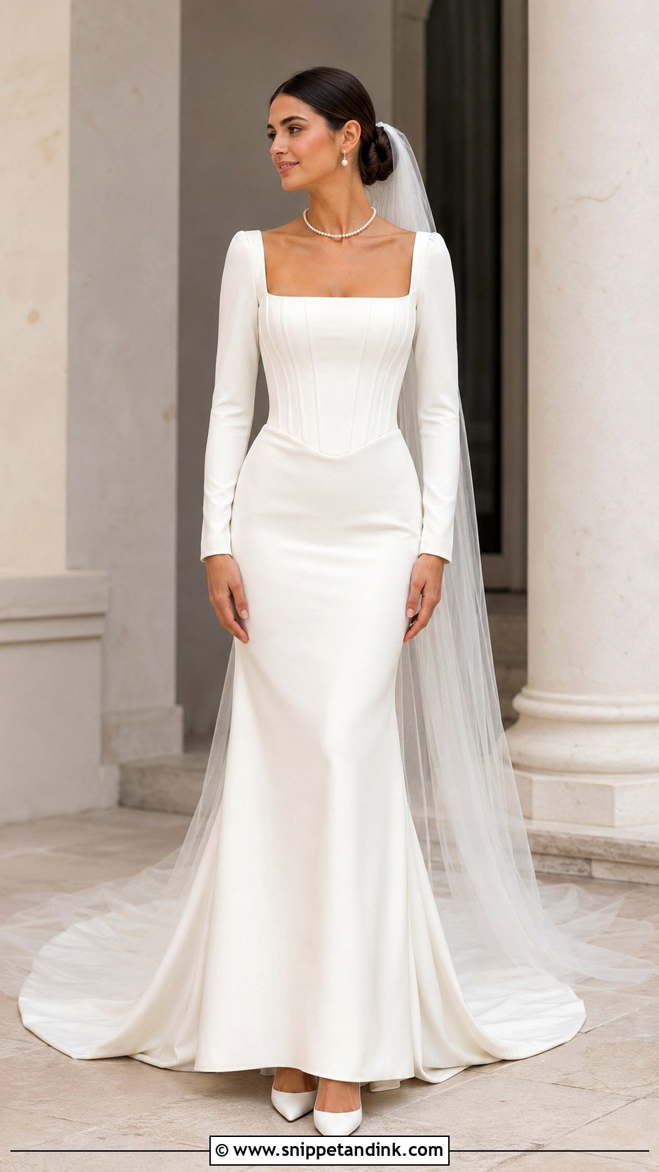 Square Neck Wedding Dress With Fitted Sleeves - Snippet and Ink - 20 Form Fitting Wedding Dress with Sleeves