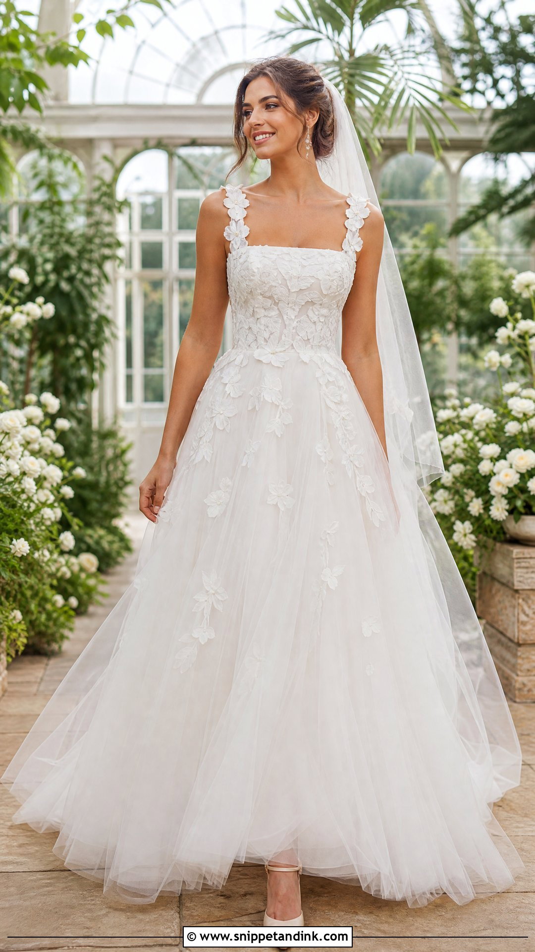 Square Neck Wedding Dress With Floral Appliques - Snippet and Ink - 20 Square Wedding Dress Ideas