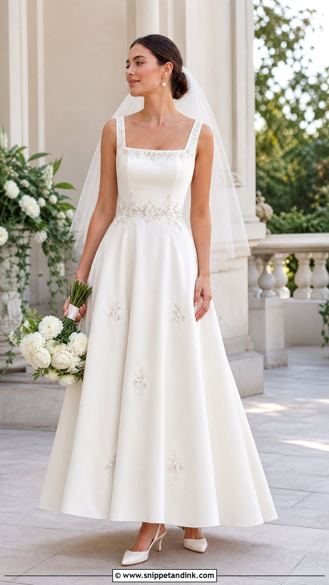 Square Neck Wedding Dress With Floral Embroidery - Snippet and Ink - 20 Wedding Dress with Embroidered Flowers