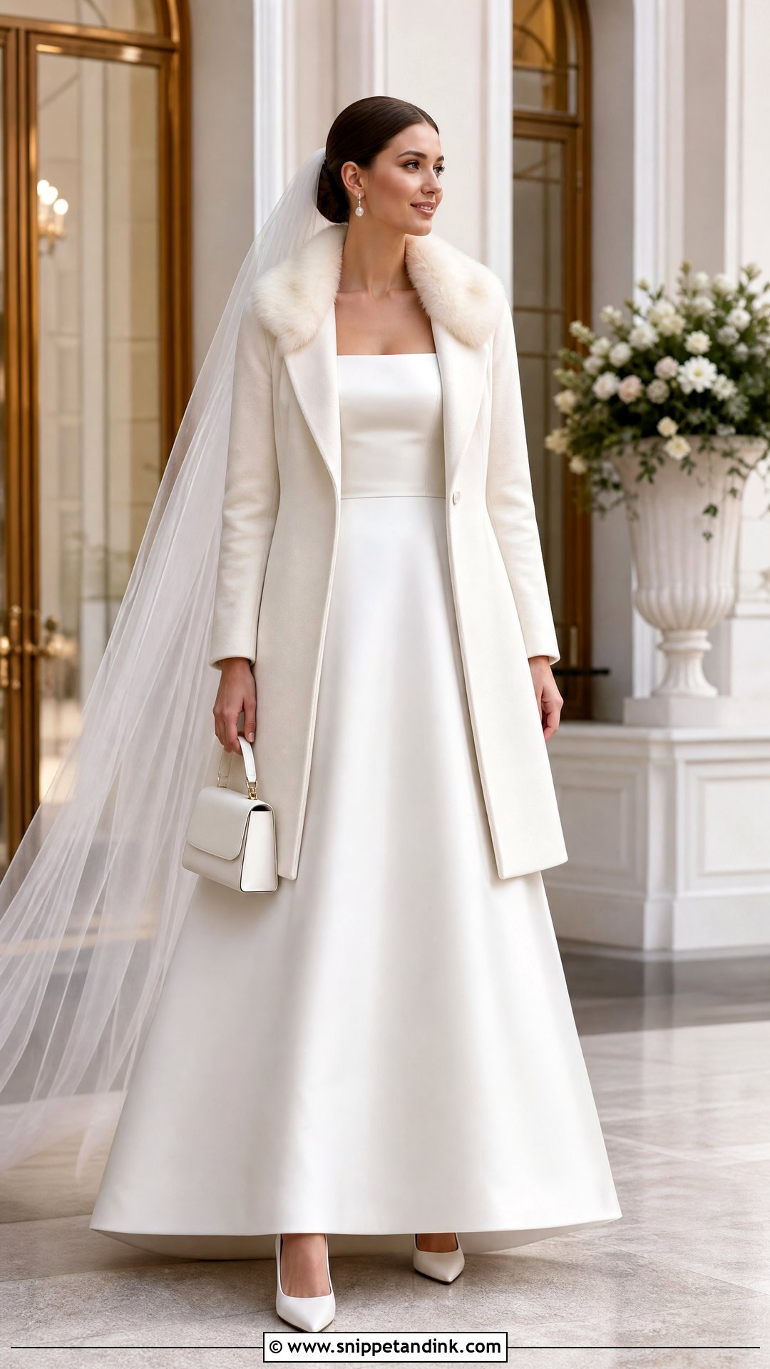 Square Neck Wedding Dress With Fur Collar Coat - Snippet and Ink - 20 Wedding Dress with Fur Coat Ideas