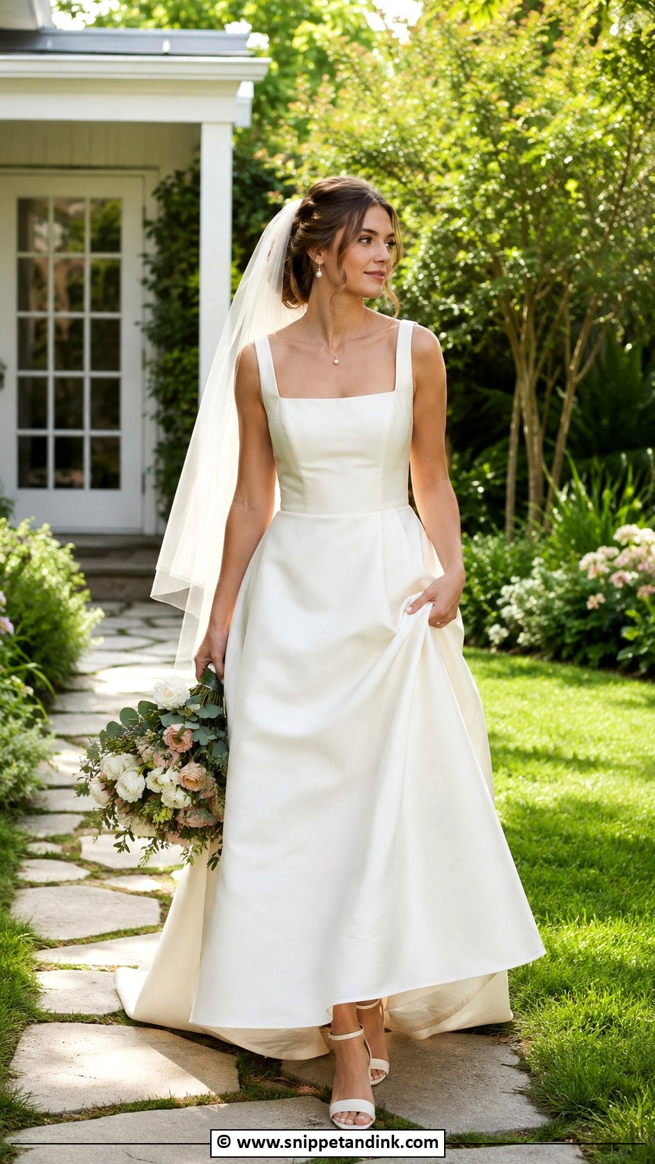 Square Neck Wedding Dress With Garden Heels - Snippet and Ink - 30 Backyard Wedding Dress Ideas