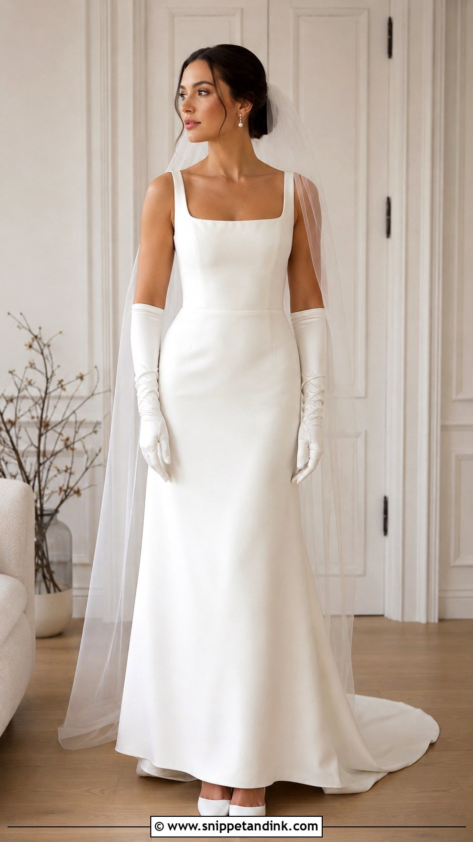 Square Neck Wedding Dress With Gloves - Snippet and Ink - 25 Wedding Dresses with Gloves