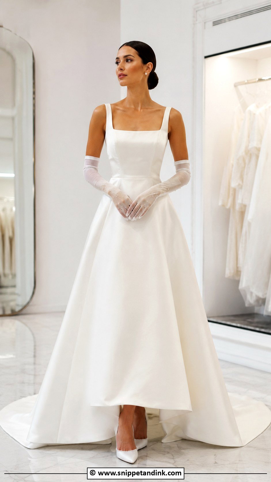 Square Neck Wedding Dress With Gloves - Snippet and Ink - 30 Wedding Dress with Gloves Ideas