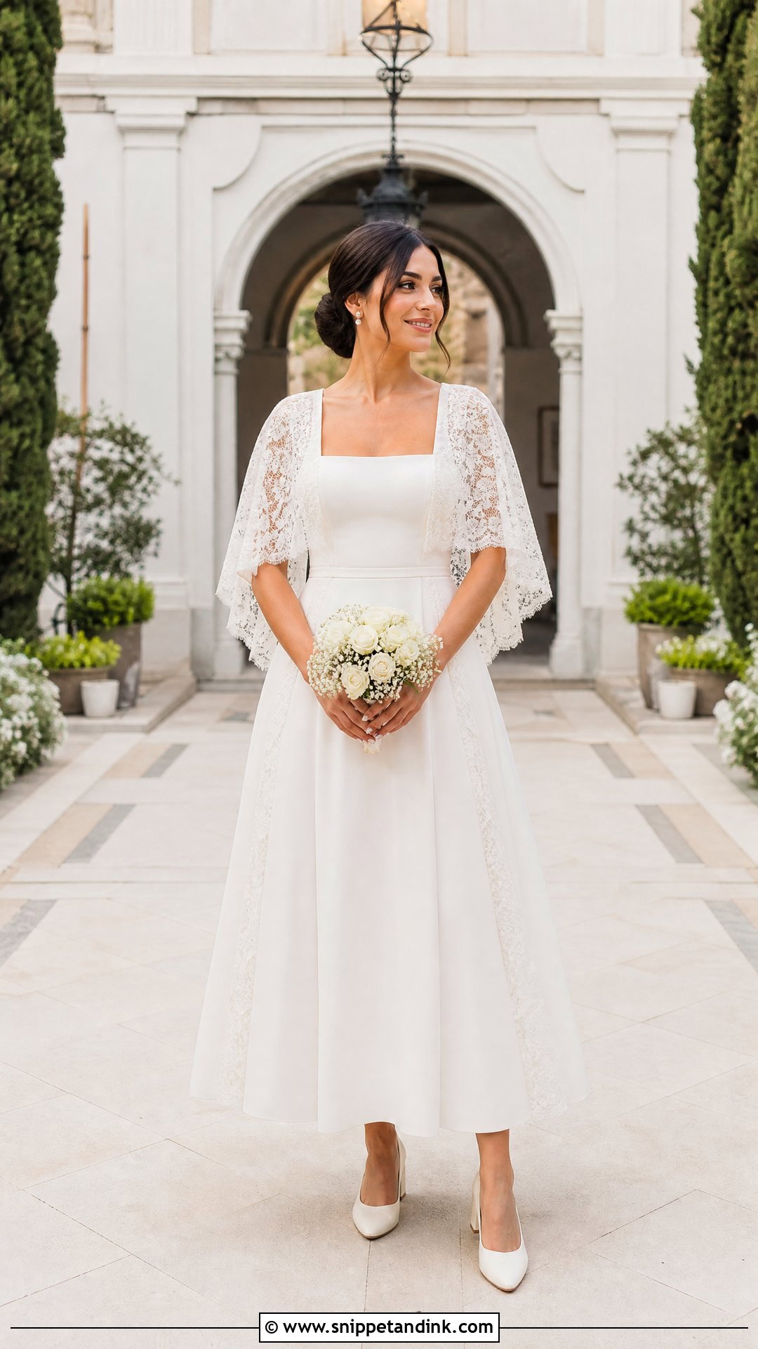 Square Neck Wedding Dress With Lace Cape Sleeves - Snippet and Ink - 20 Wedding Dress with Cape Sleeves