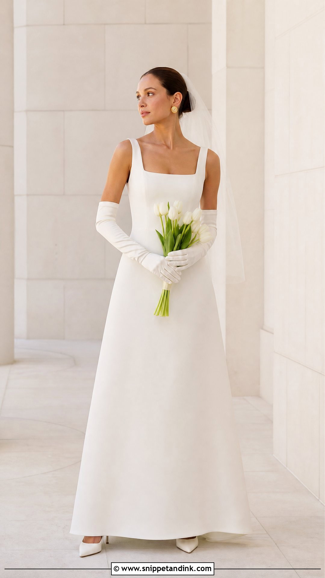 Square Neck Wedding Dress With Long Ivory Gloves - Snippet and Ink - 20 Wedding Dress with Long Gloves Ideas